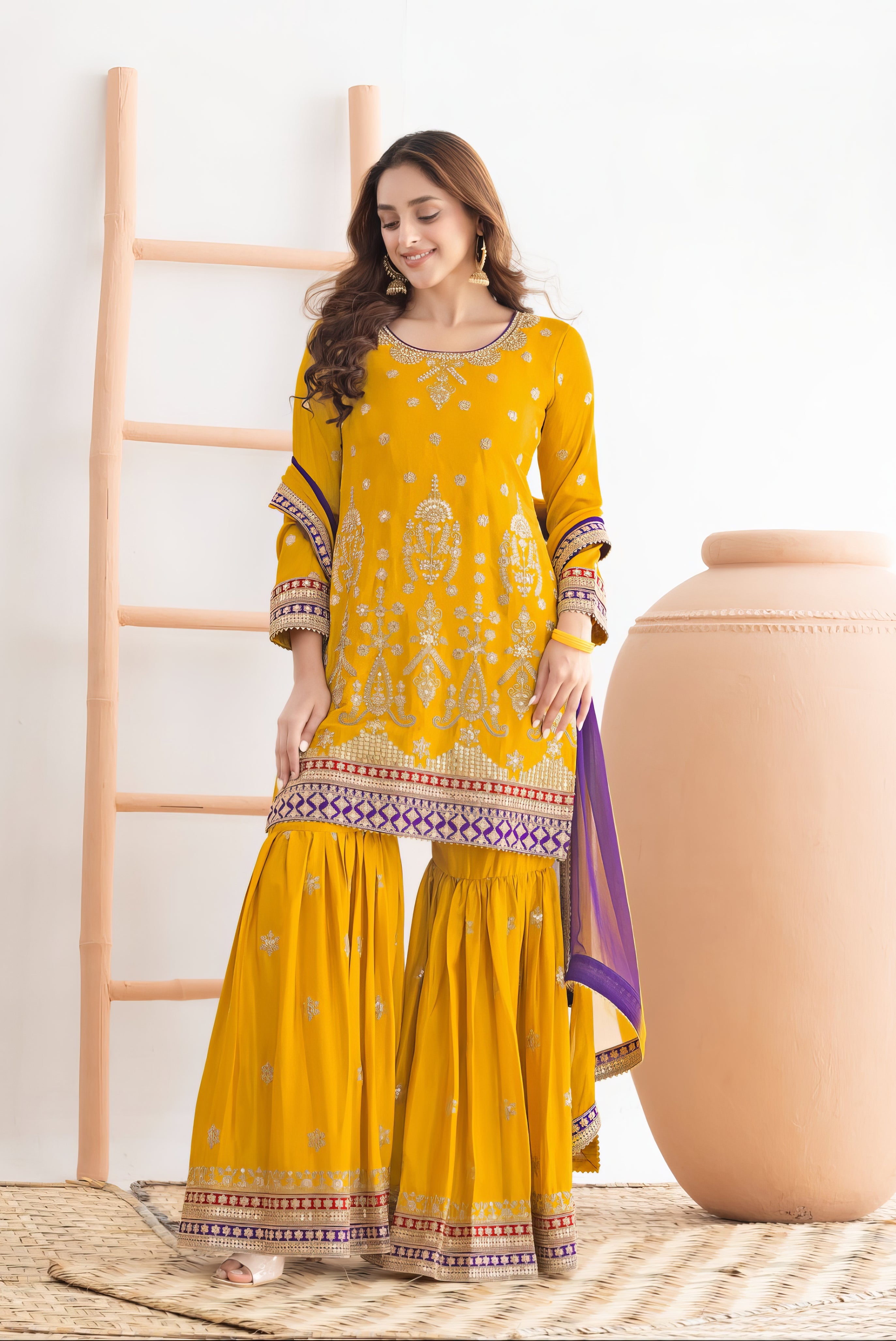 Regal Chinnon Embroidered Sharara Set LXSR0127
