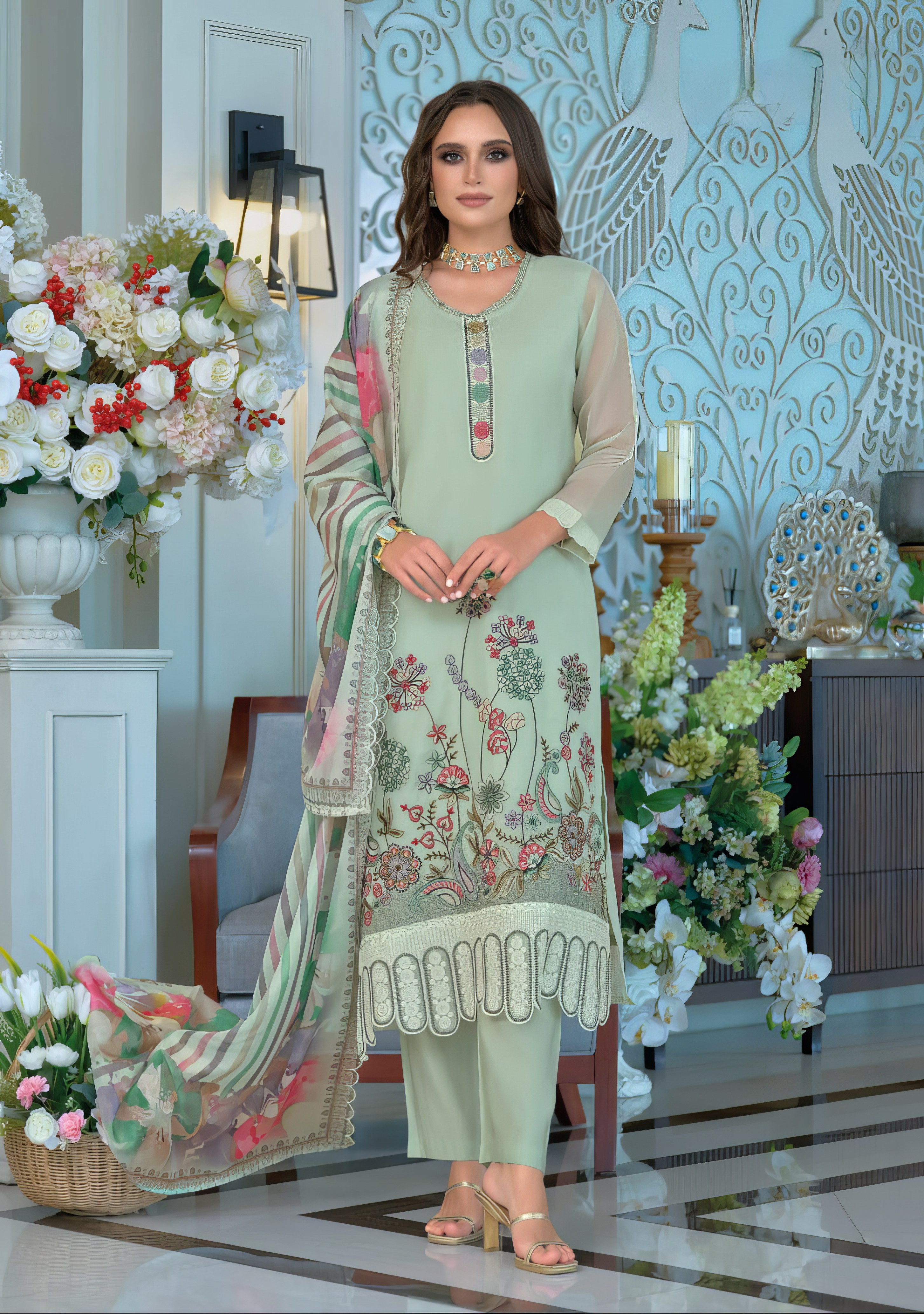 Noor Organza Embroidered Pakistani Suit LXPK0078