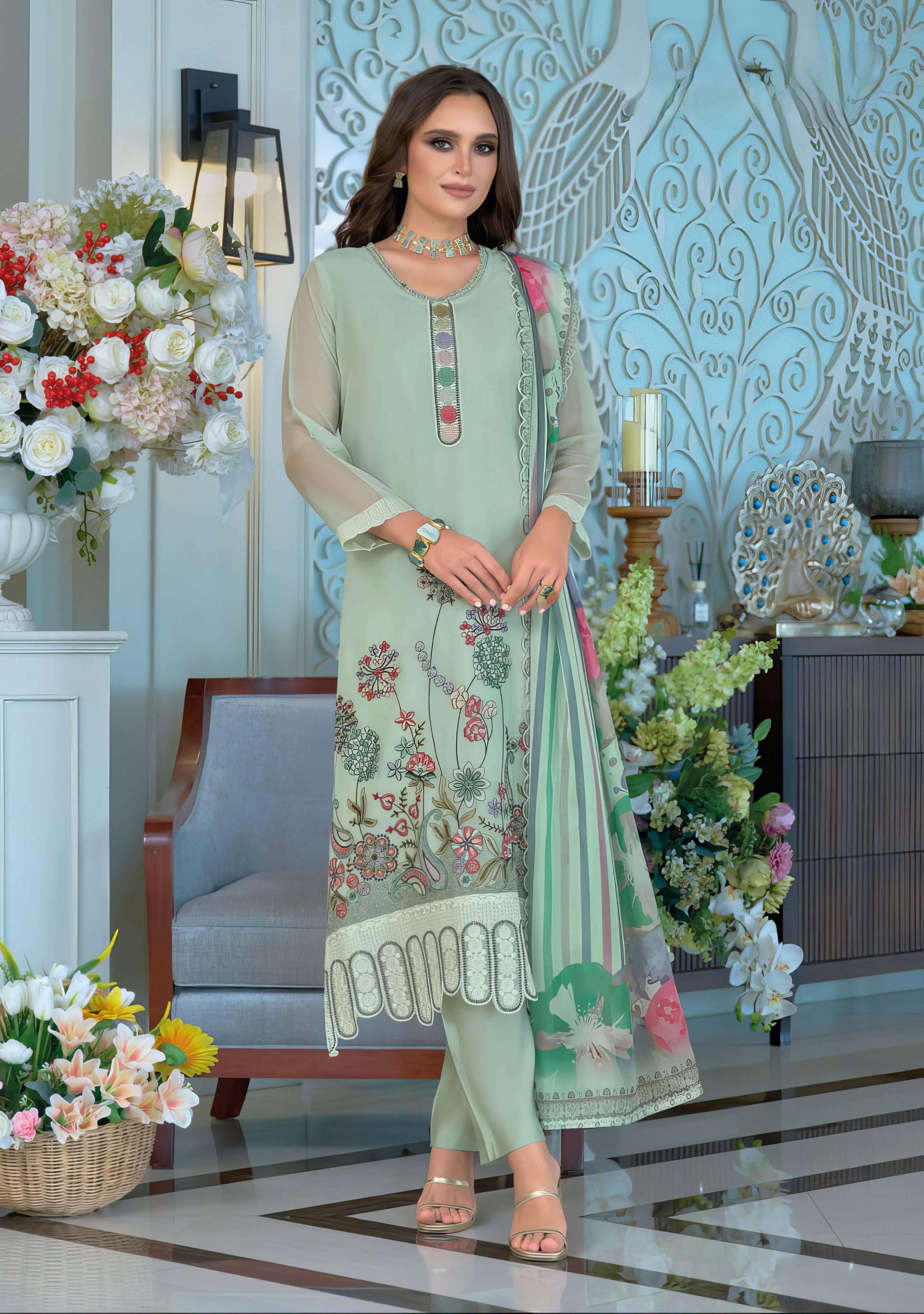 Noor Organza Embroidered Pakistani Suit LXPK0078