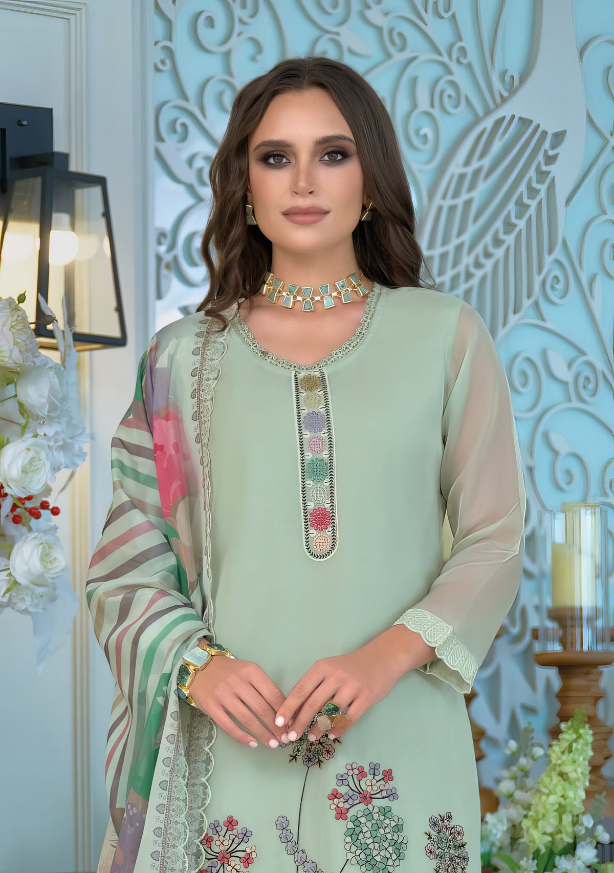 Noor Organza Embroidered Pakistani Suit LXPK0078