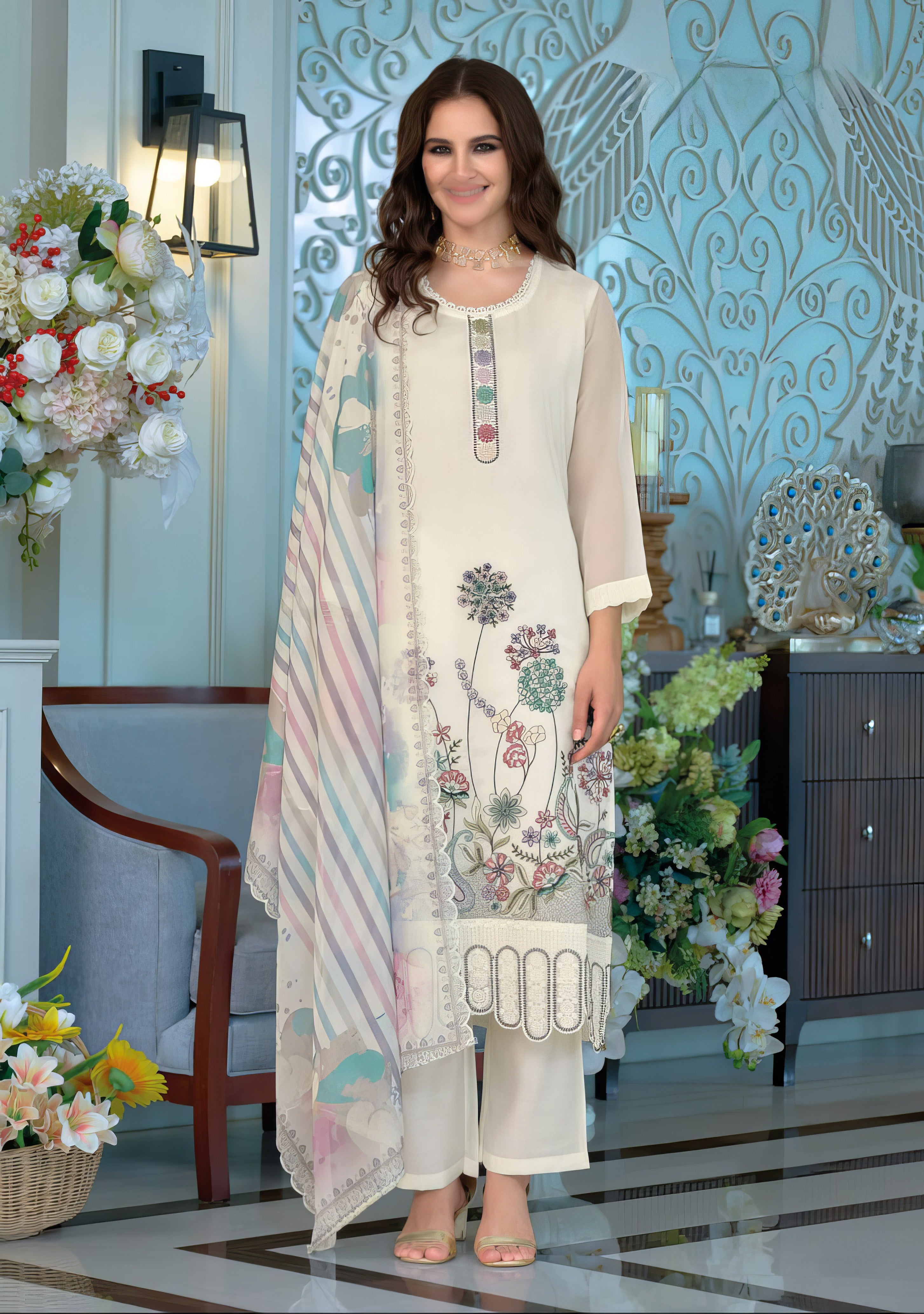 Noor Organza Embroidered Pakistani Suit LXPK0078