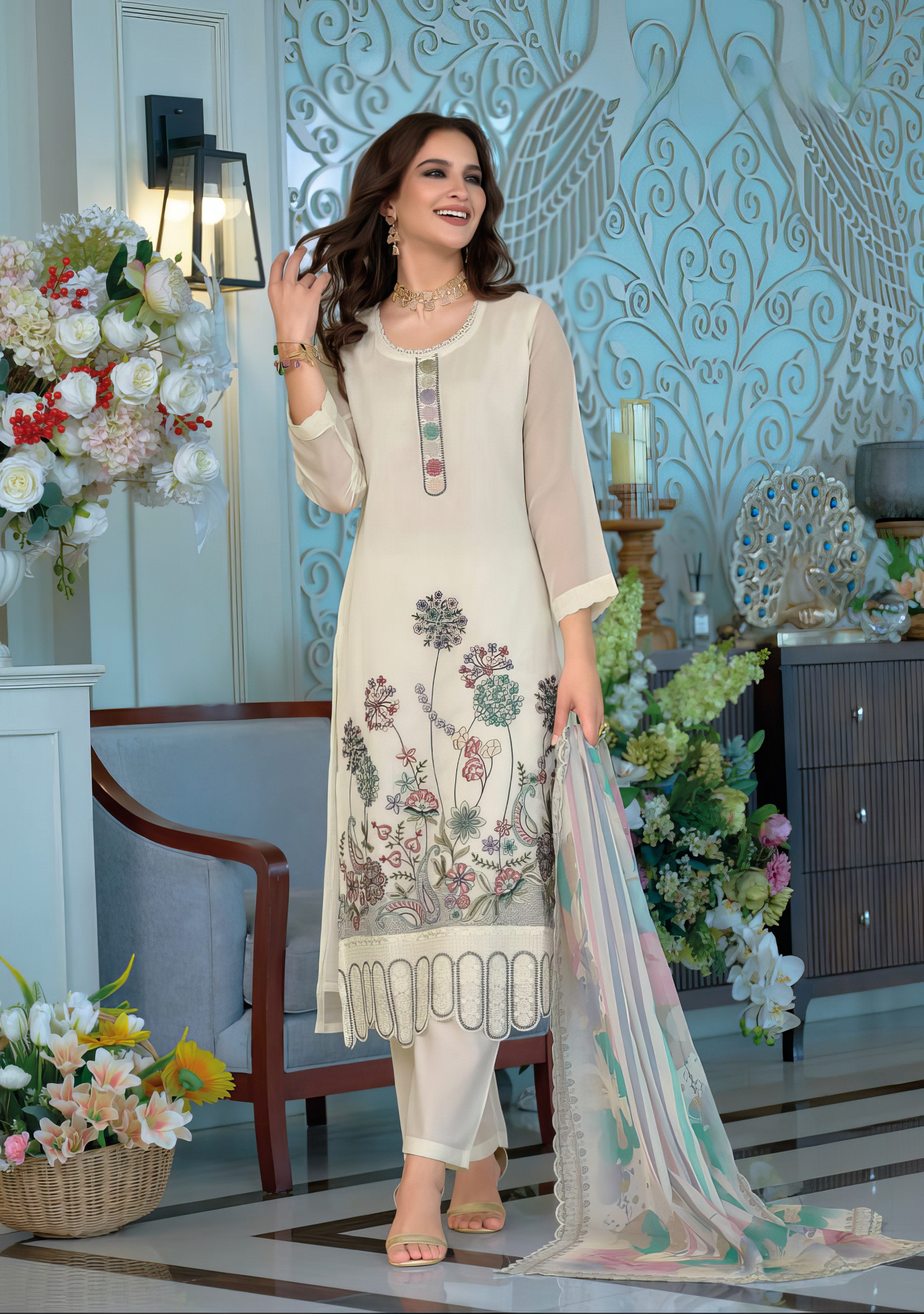Noor Organza Embroidered Pakistani Suit LXPK0078