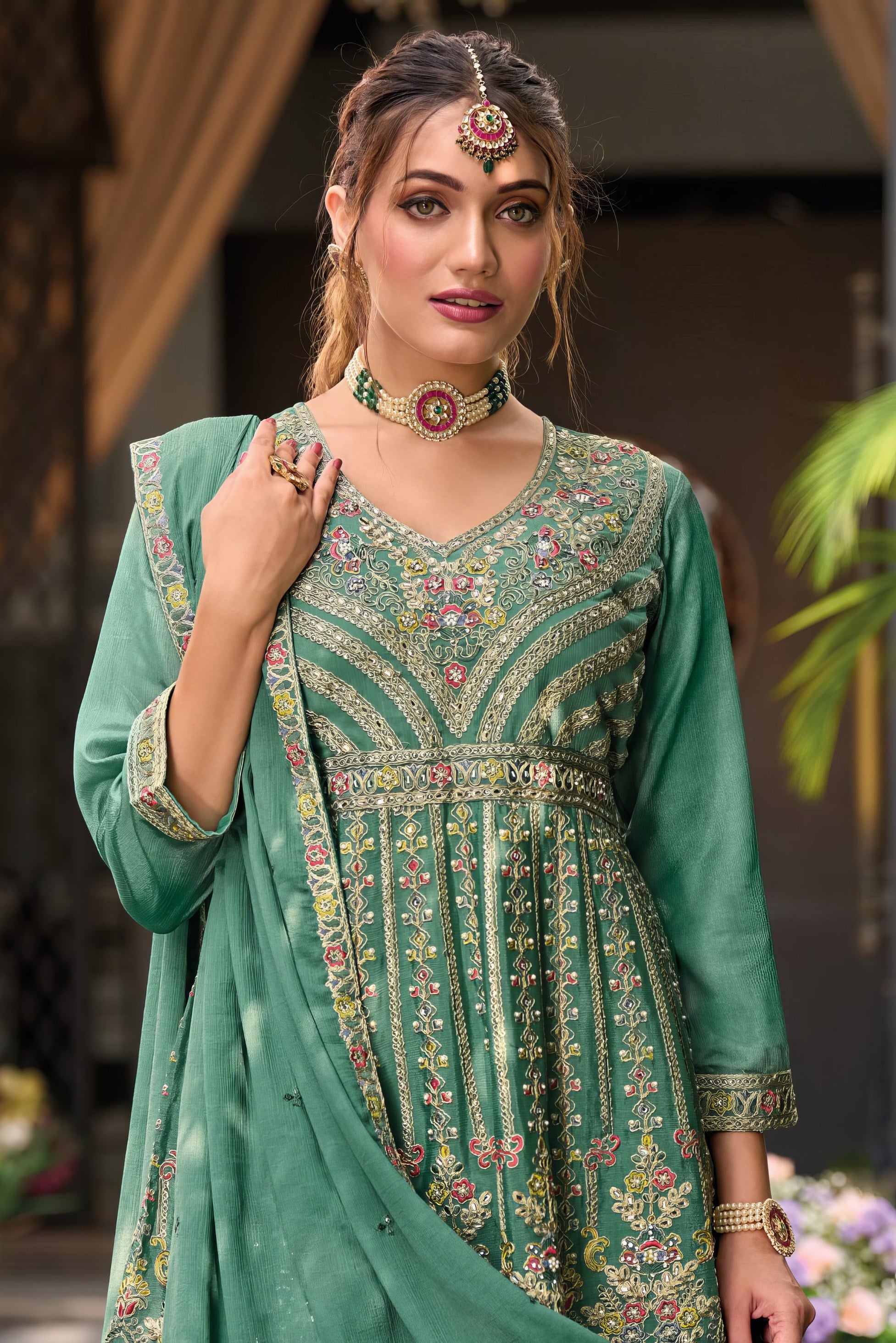 Embroidered Chinon Sharara Suit LXSR0098