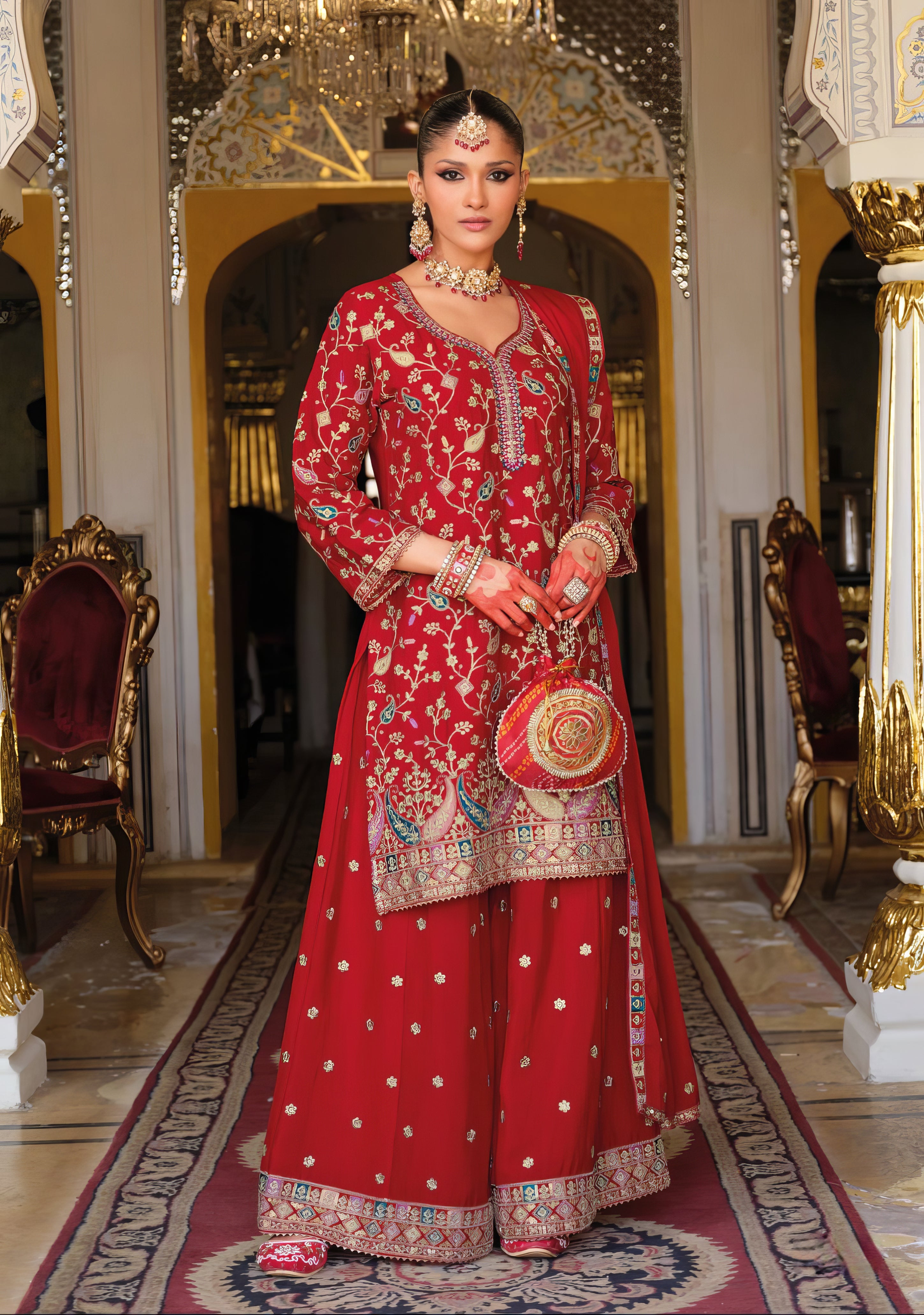 Zara Embroidered Chinon Sharara Set LXSR0118