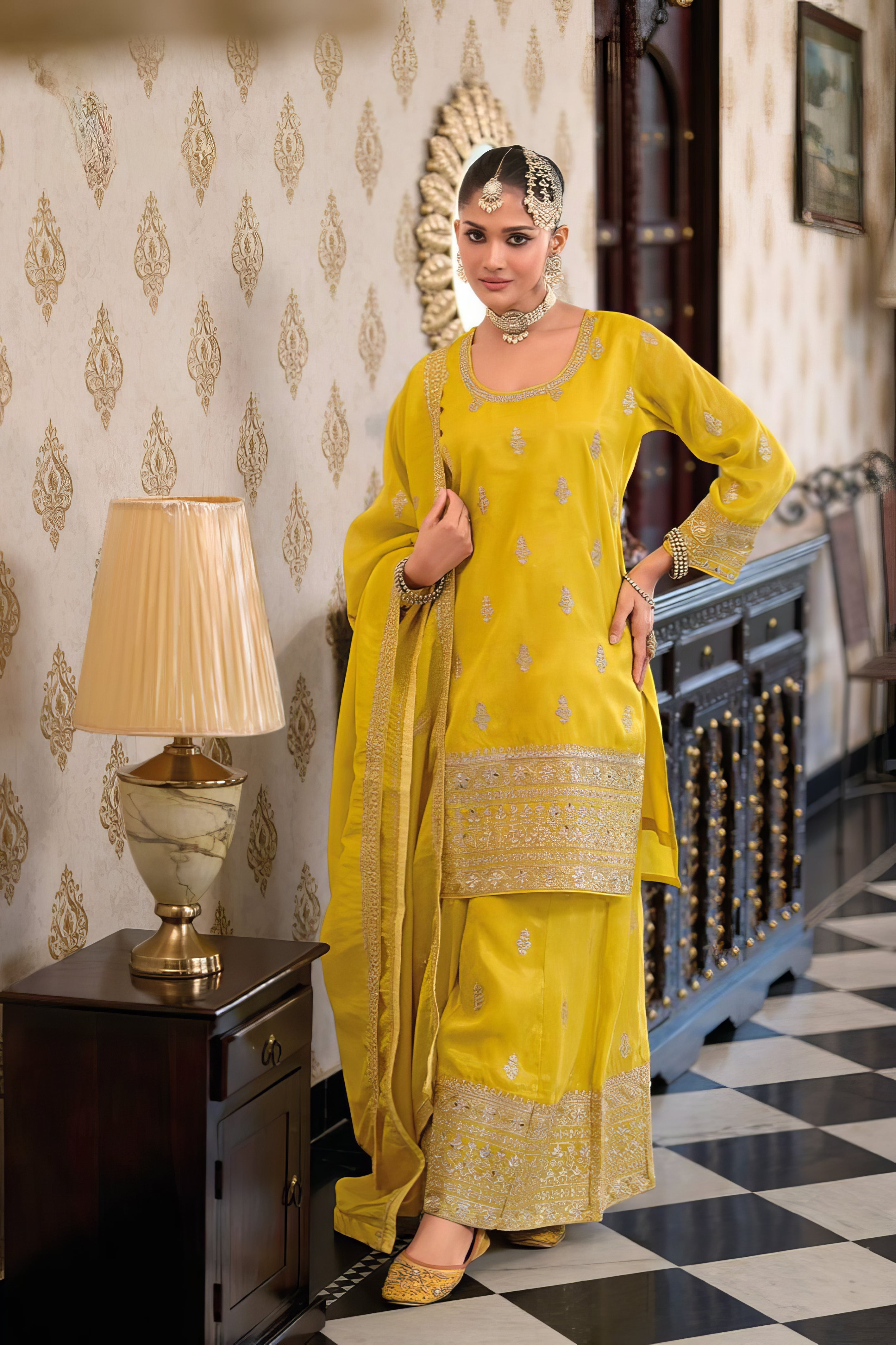 Zara Embroidered Simar Ensemble Sharara Set LXSR0119