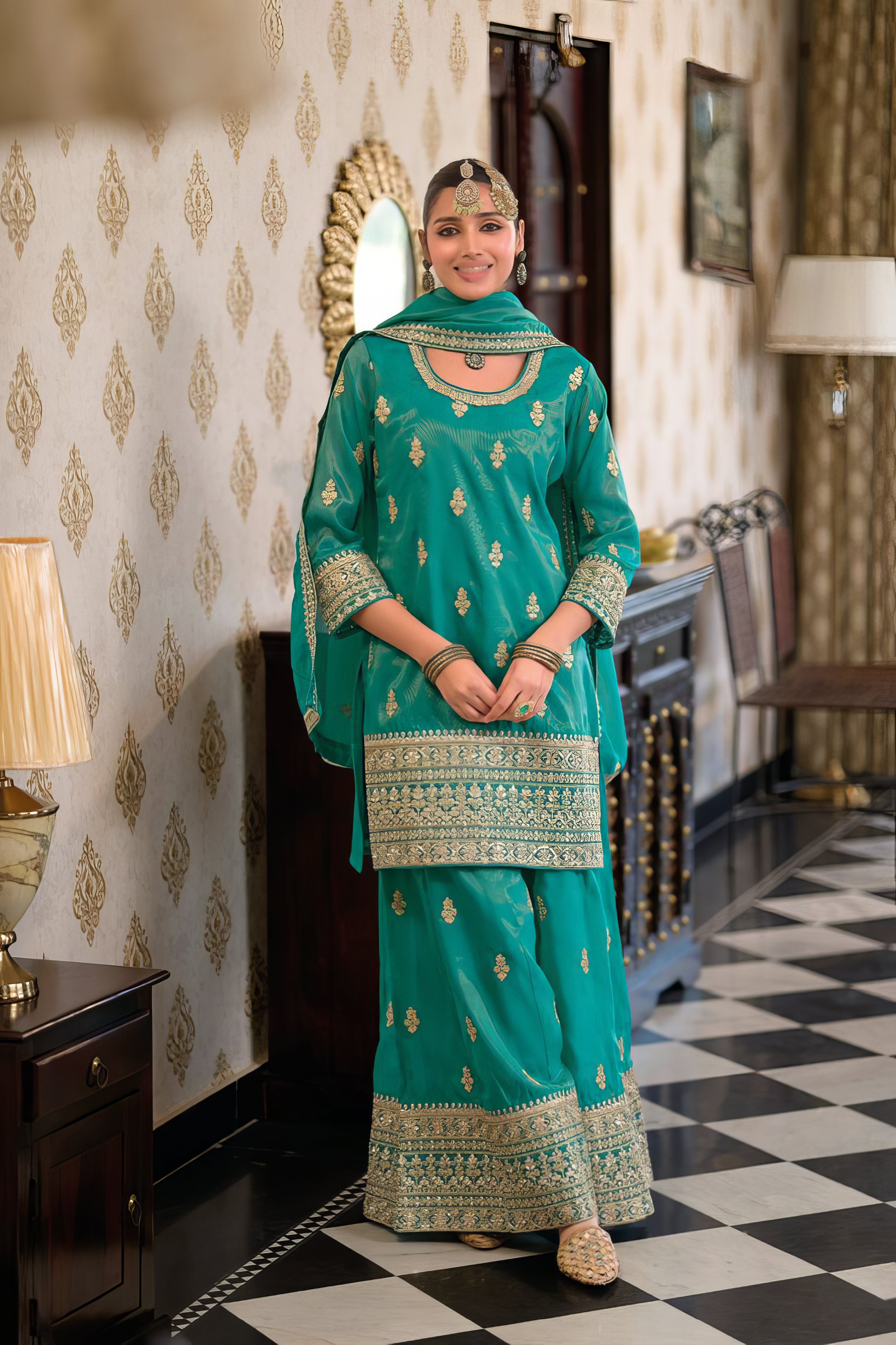 Zara Embroidered Simar Ensemble Sharara Set LXSR0119