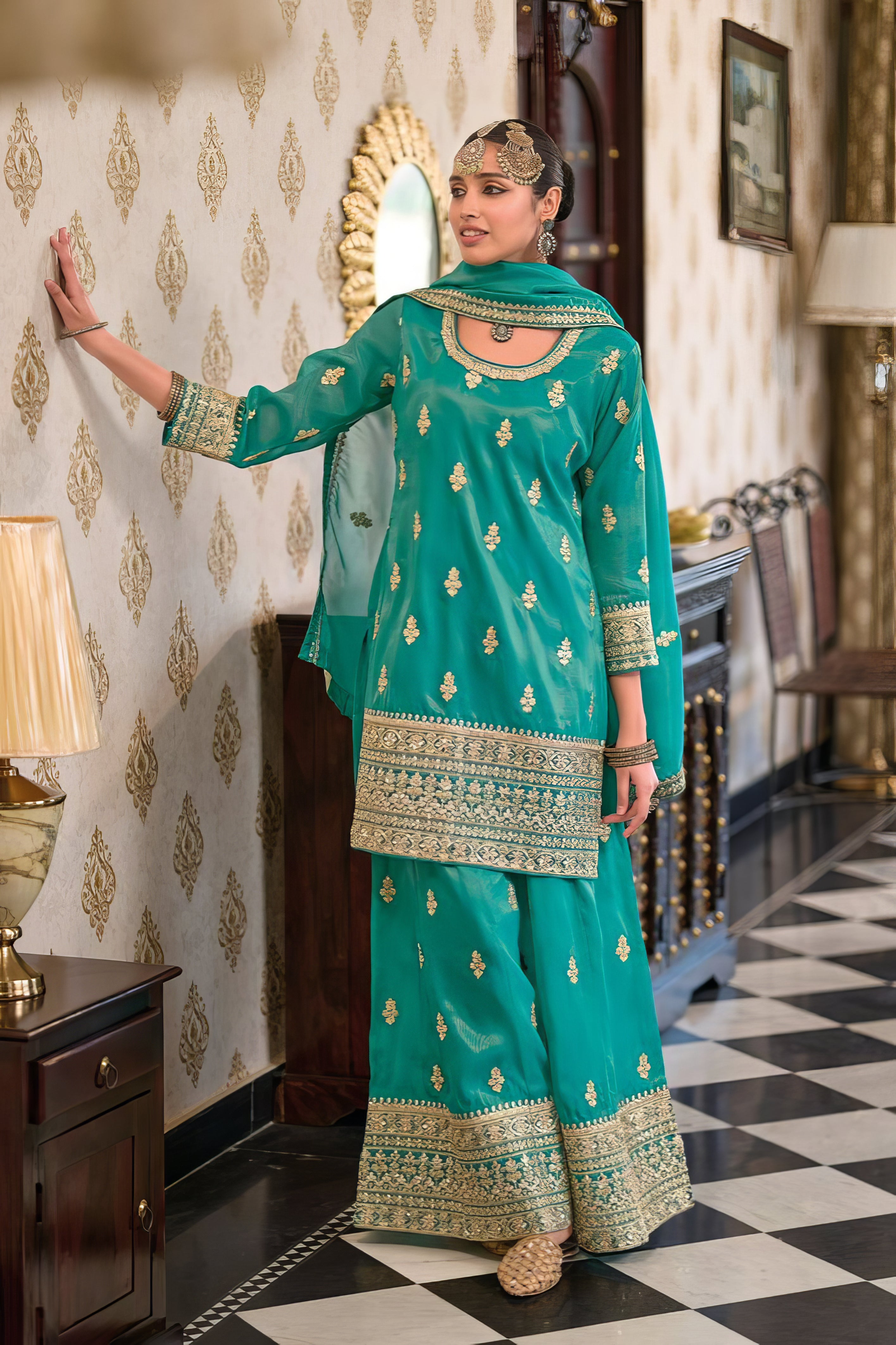 Zara Embroidered Simar Ensemble Sharara Set LXSR0119