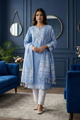 Sky Blue Cotton Jacquard Design Kurta Set with Flex Cotton Dupatta ST0010