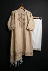 Cream Cotton Jacquard Kurta Set with Dupatta ST0008