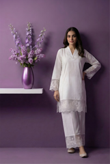 White Viscose Vertical Co-Ord Set with Inner CD0019
