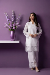 White Viscose Vertical Co-Ord Set with Inner CD0019