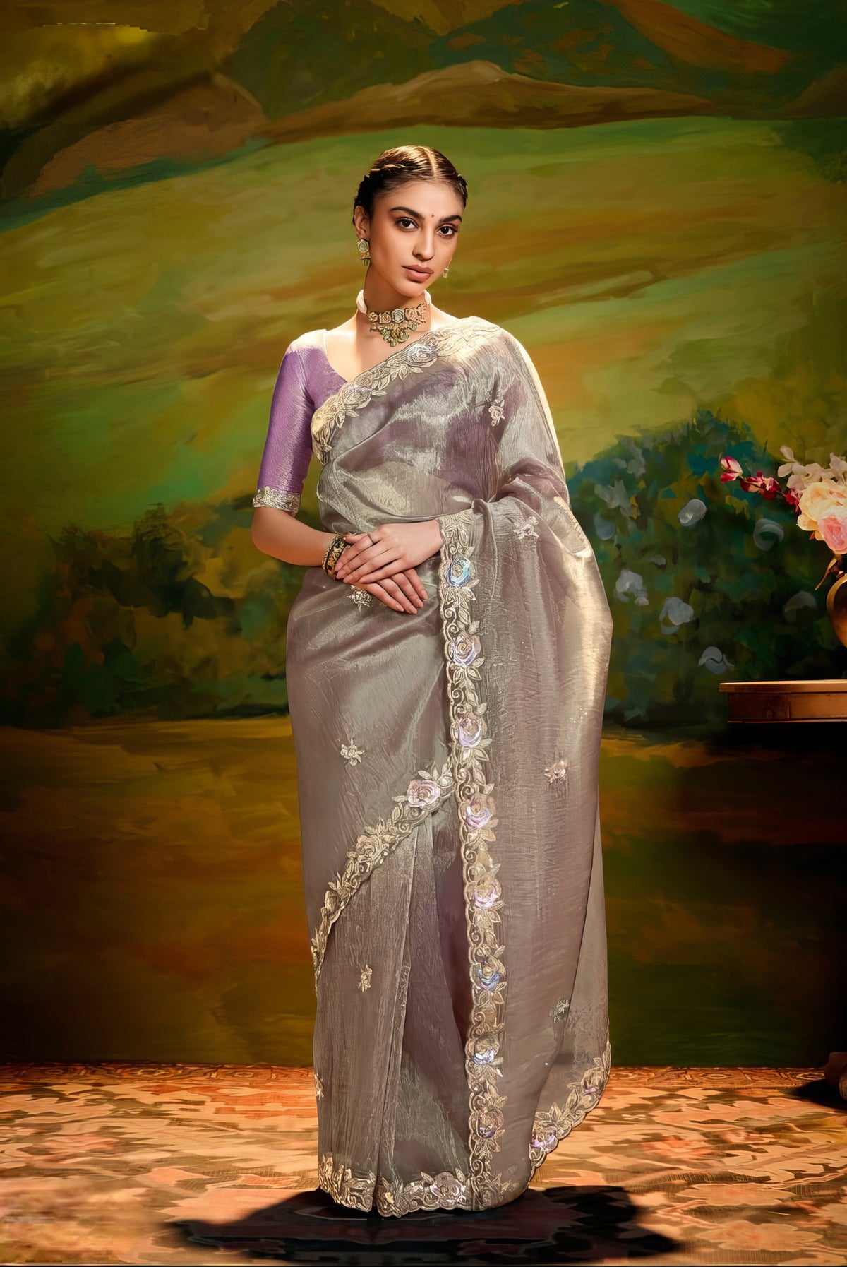 Purple and Beige Designer Saree LXSE0017
