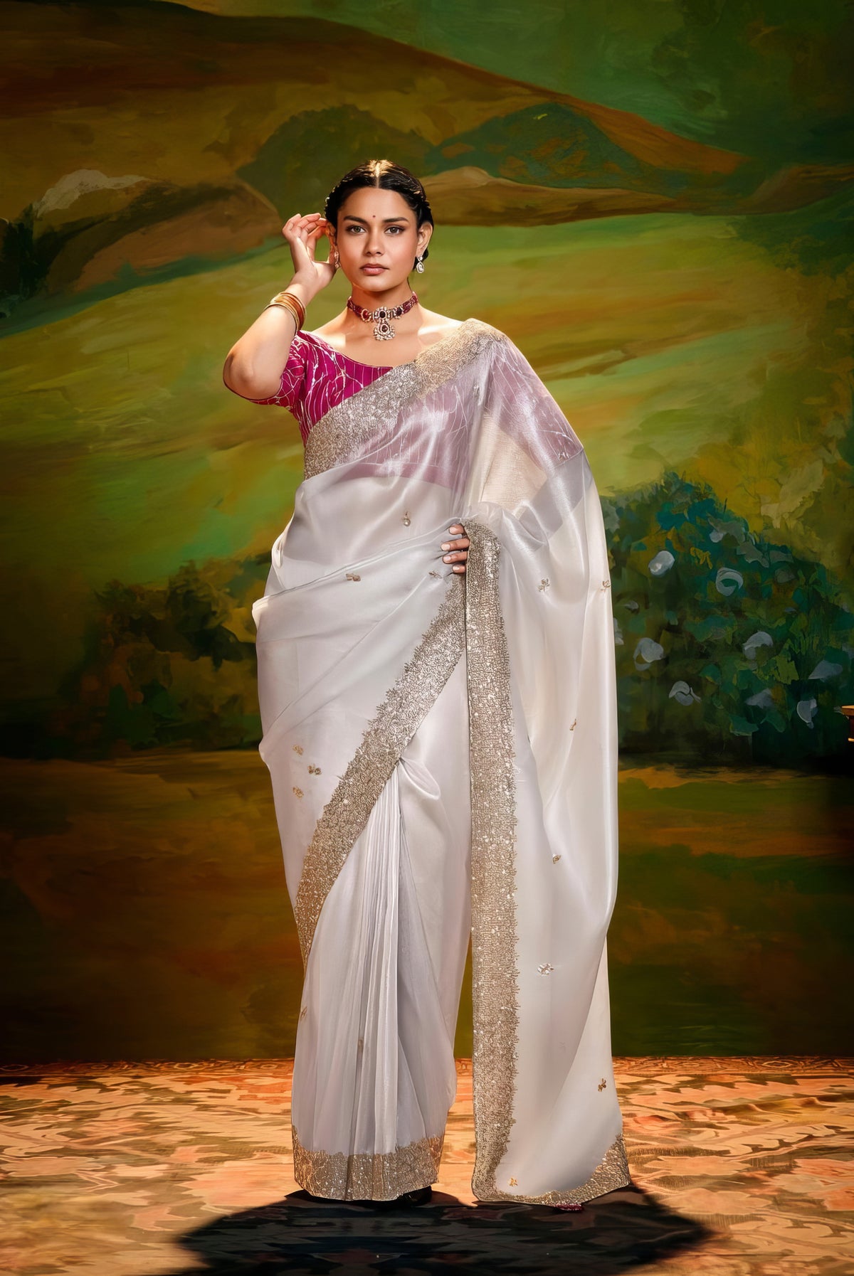 Barbie Pink and White Designer Saree LXSE0016