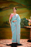Pink and Sky Blue Designer Embroidered Saree LXSE0014