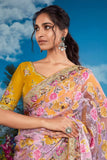 Mustard and Pink Embroidered Saree LXSE0032