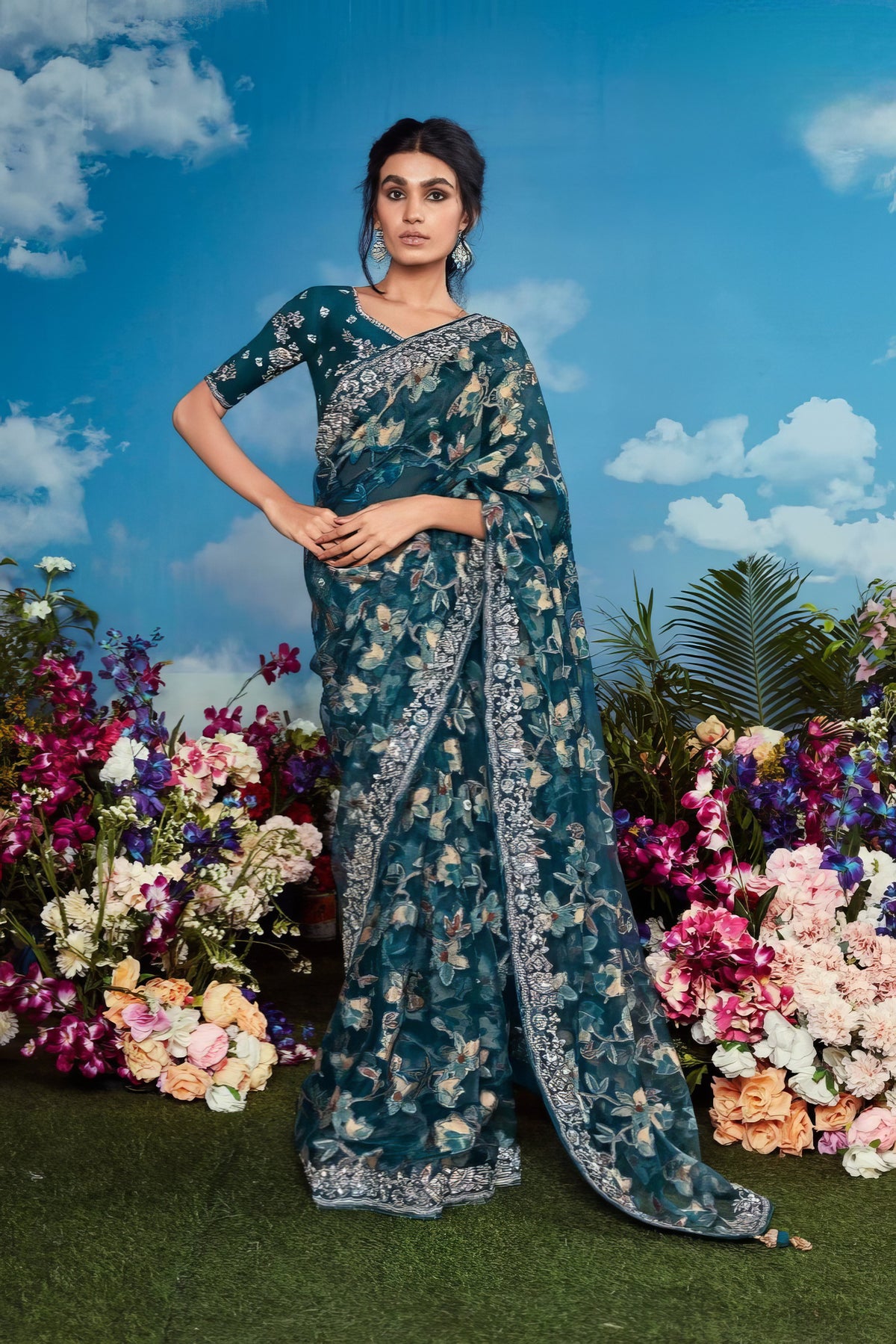 Zarima Floral Pure Brasso Saree LXSE0034