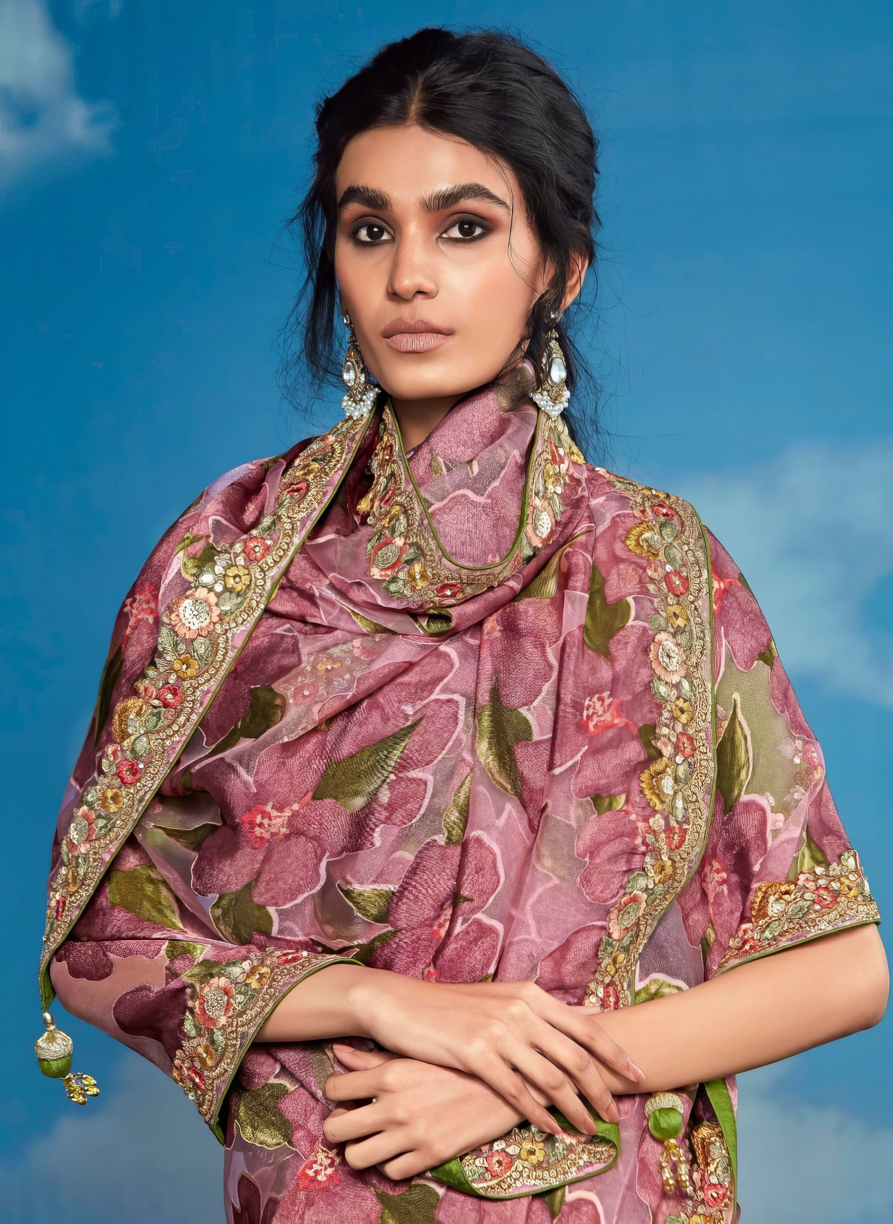 Forest Green and Purple Pure Brasso Saree LXSE0033