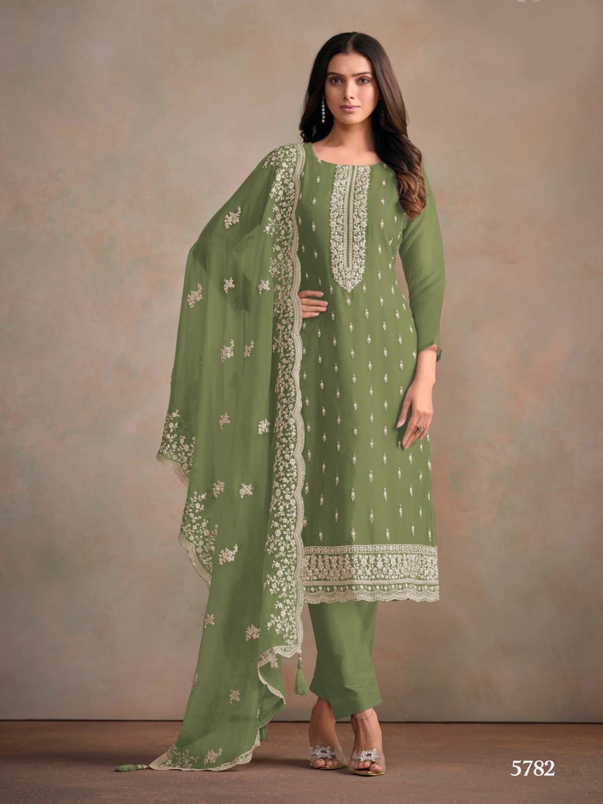 Heavy Orgenza Suit with Embroidery Sequence Work EAST0014