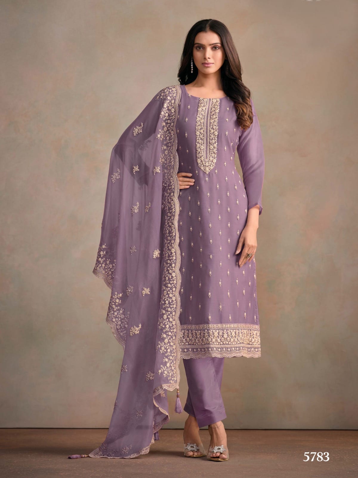 Heavy Orgenza Suit with Embroidery Sequence Work EAST0014