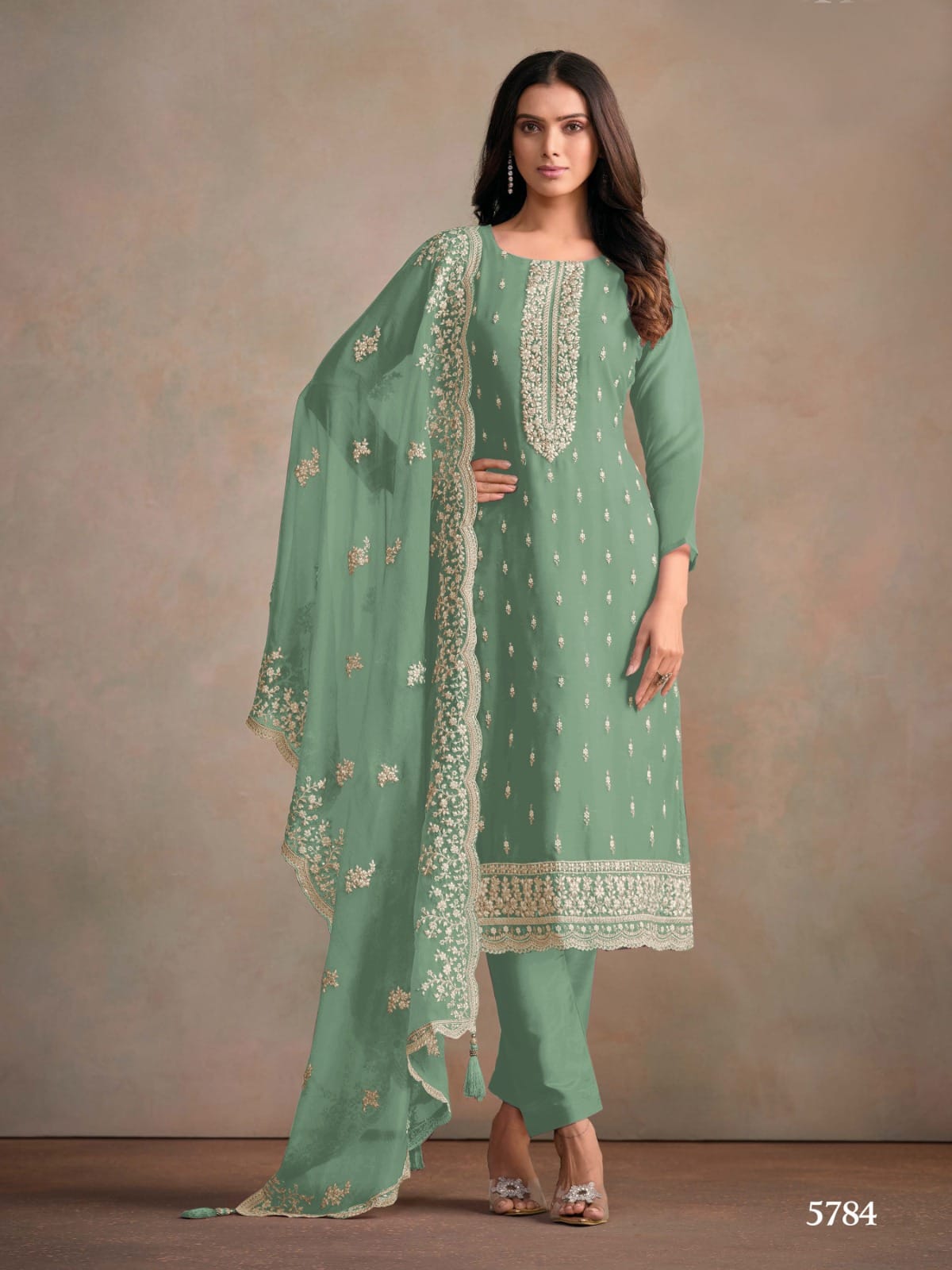 Heavy Orgenza Suit with Embroidery Sequence Work EAST0014