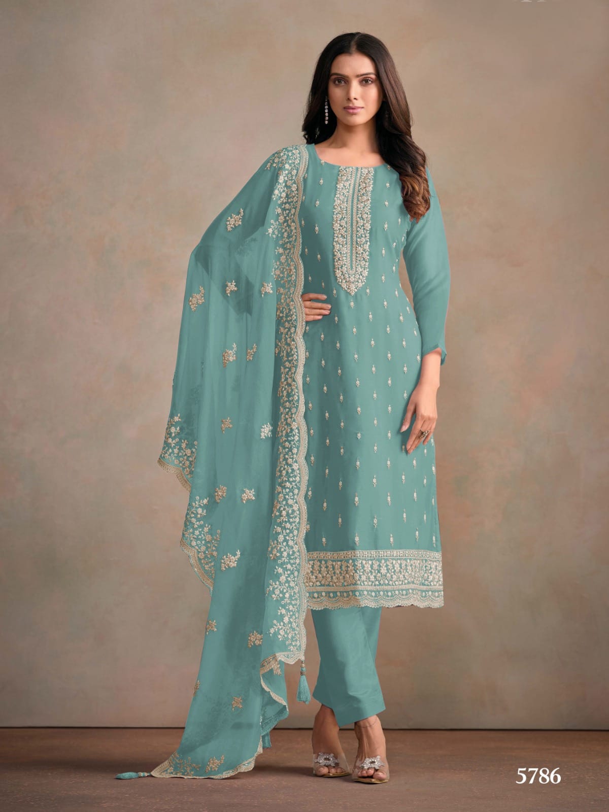 Heavy Orgenza Suit with Embroidery Sequence Work EAST0014