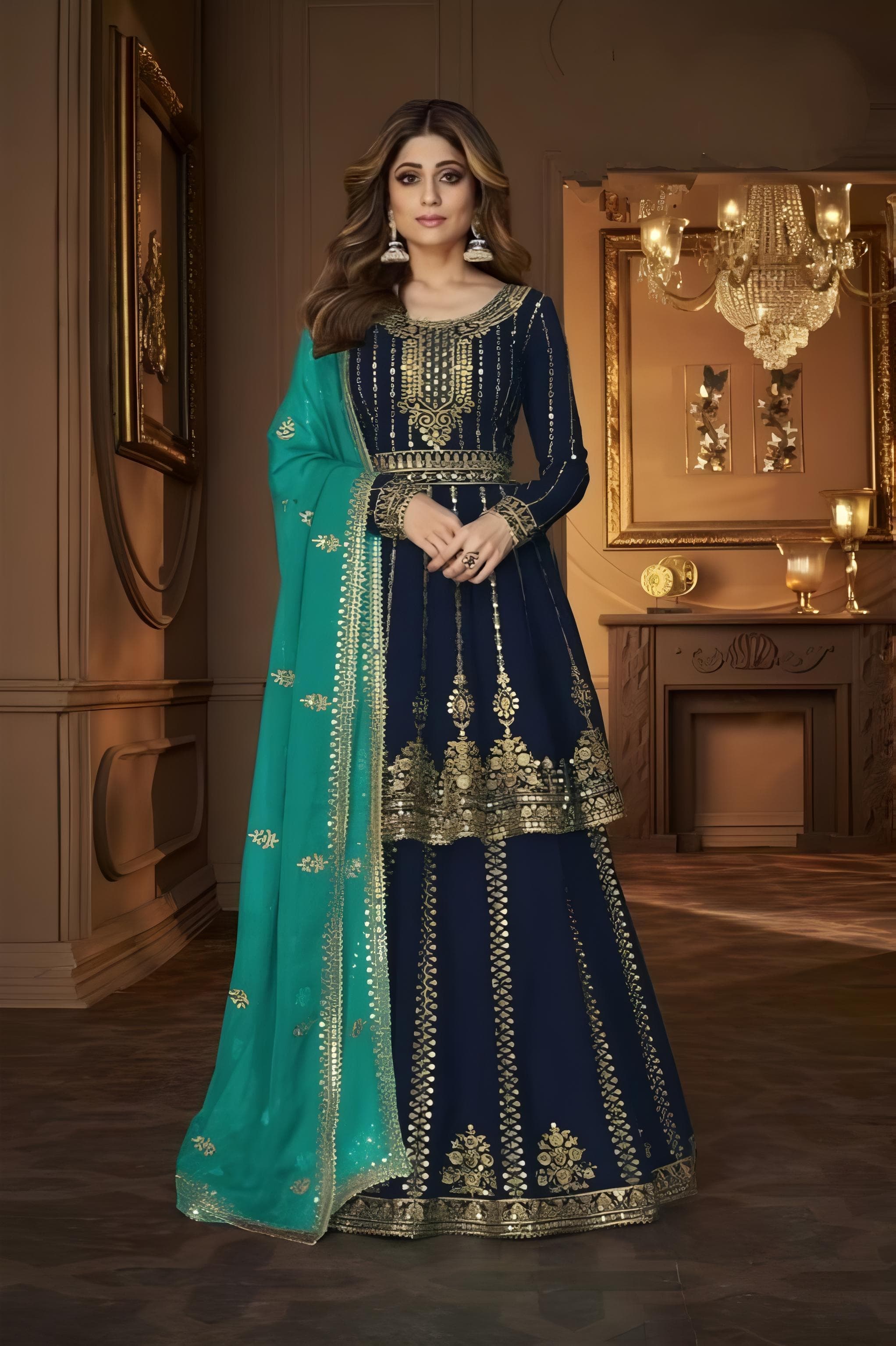 Georgette Shimmers Sharara Work EASR0005