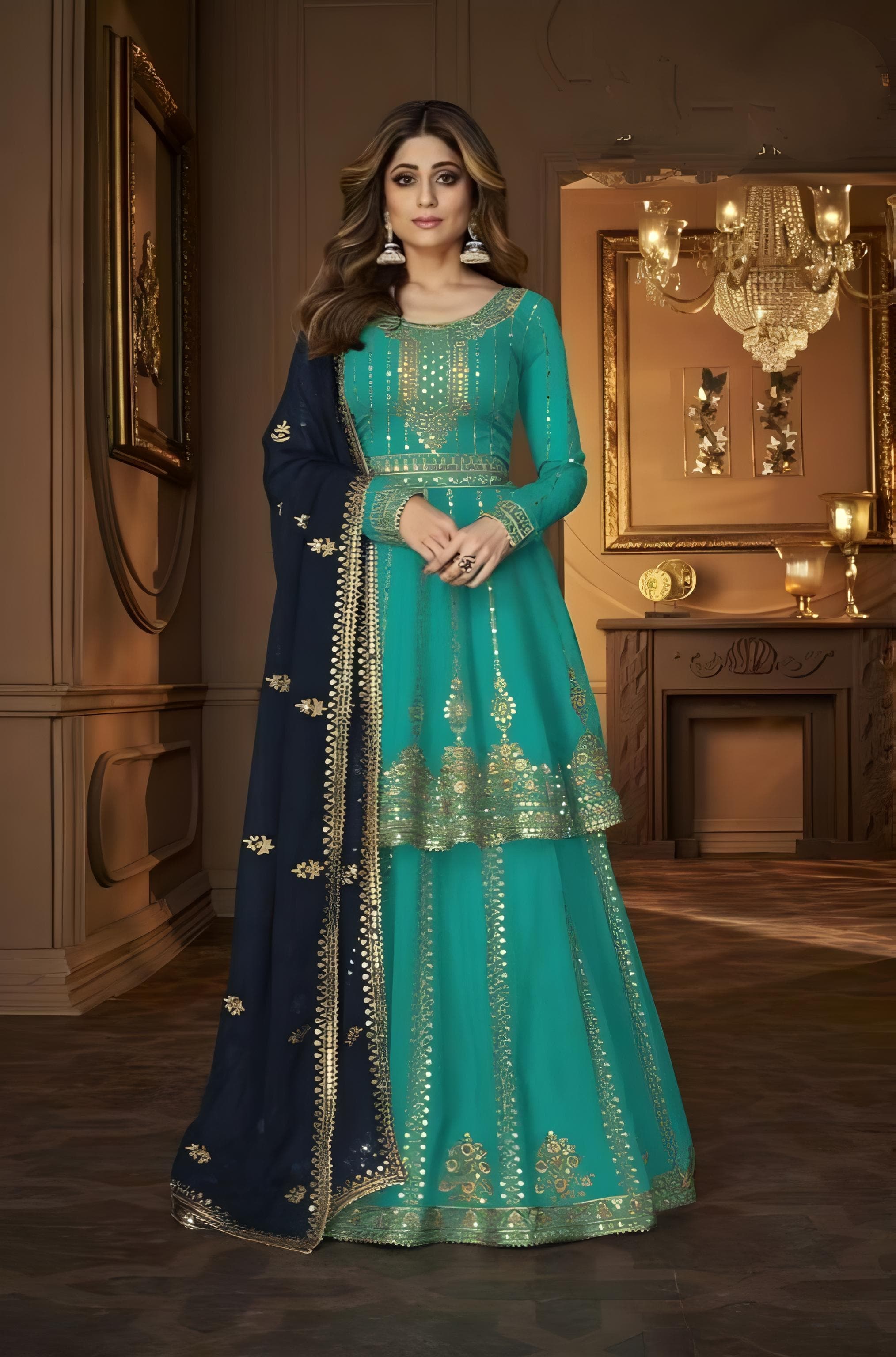 Georgette Shimmers Sharara Work EASR0005