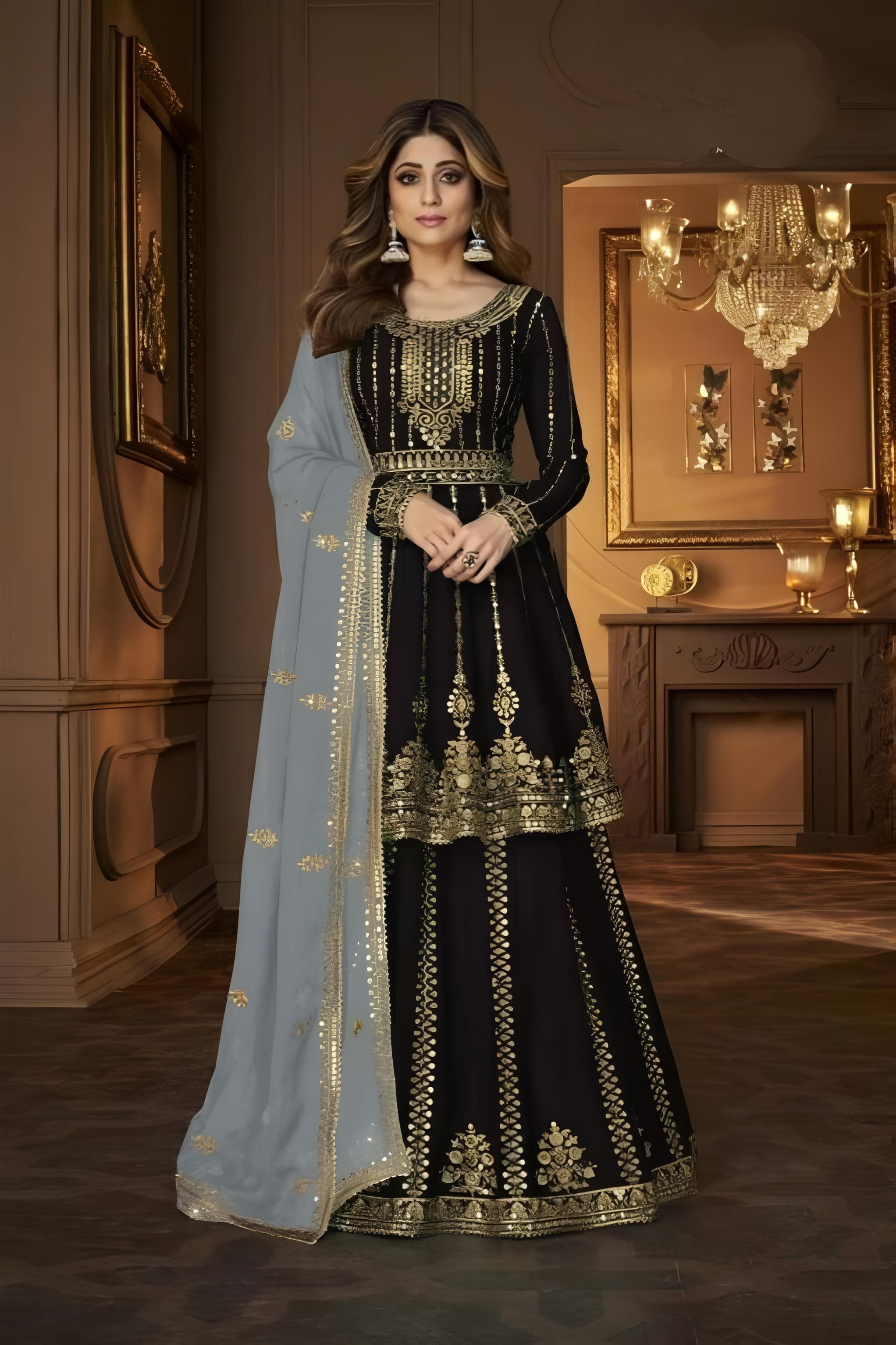 Georgette Shimmers Sharara Work EASR0005