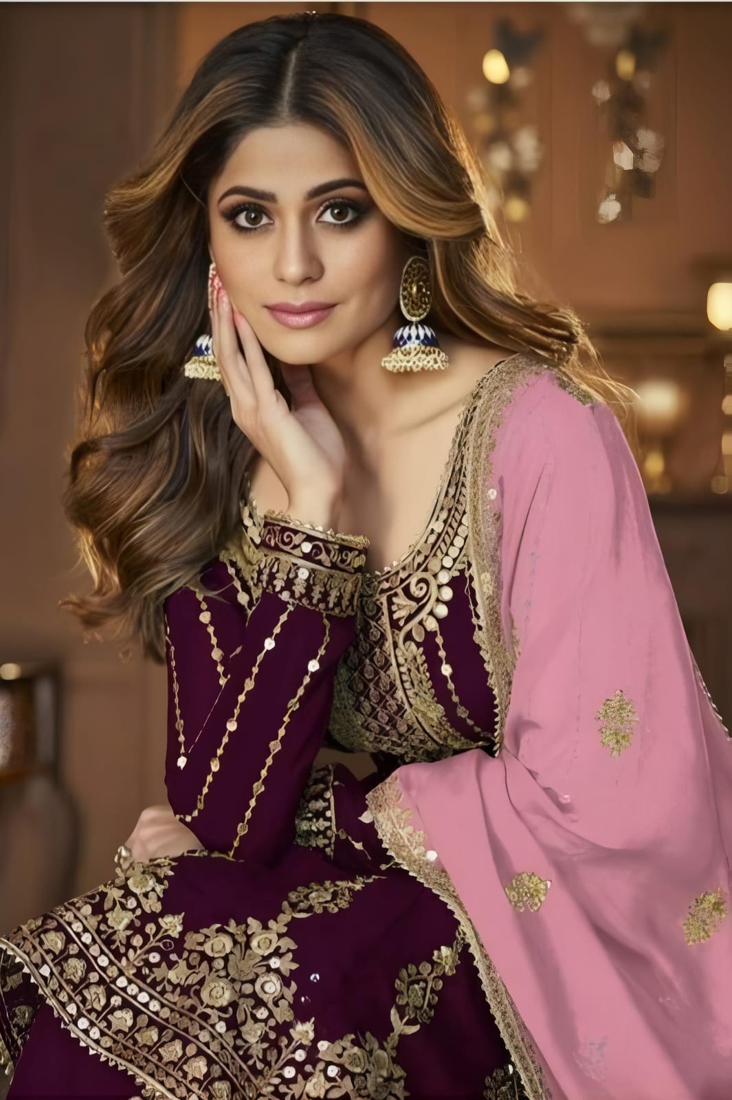 Georgette Shimmers Sharara Work EASR0005