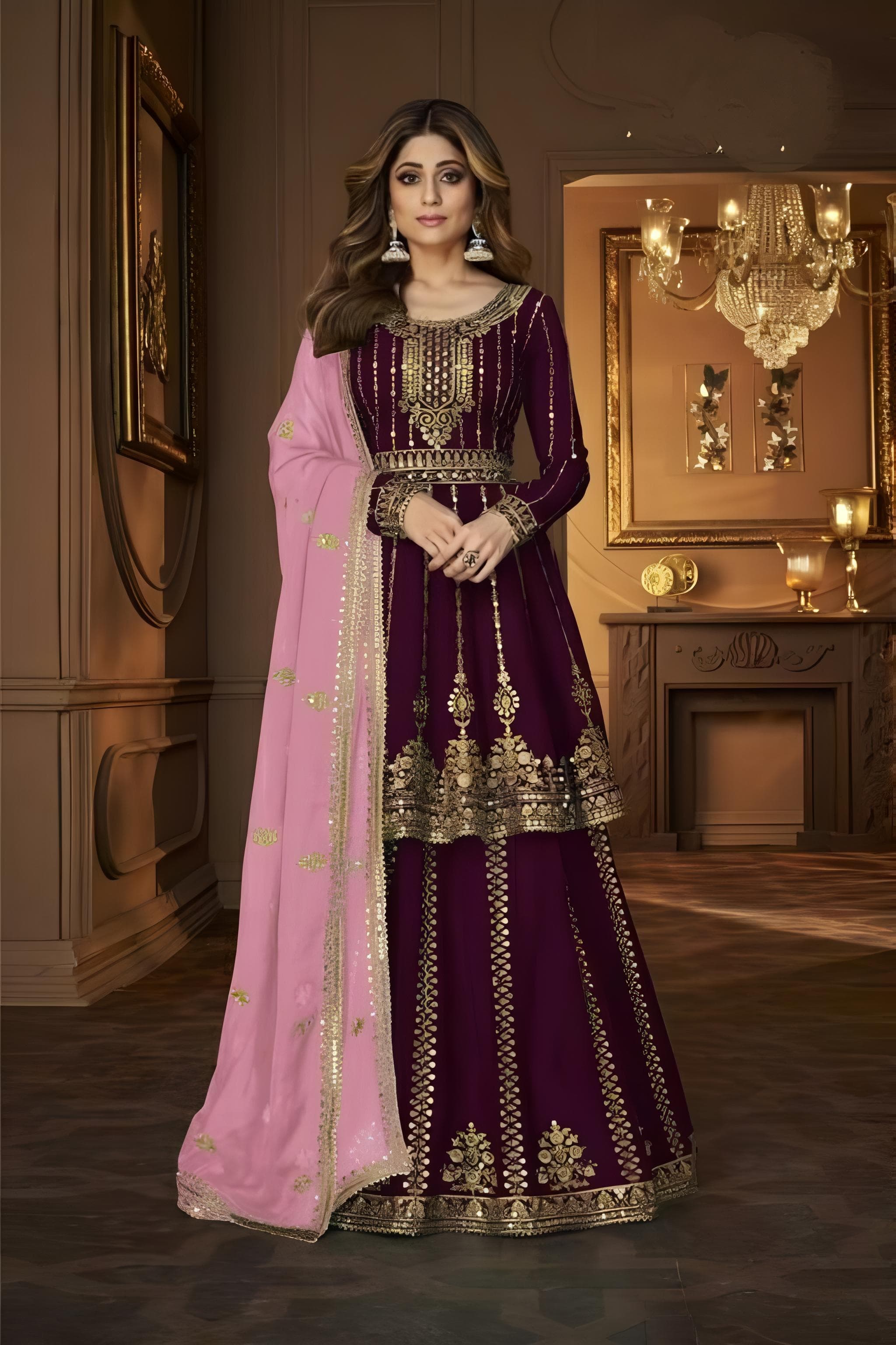 Georgette Shimmers Sharara Work EASR0005