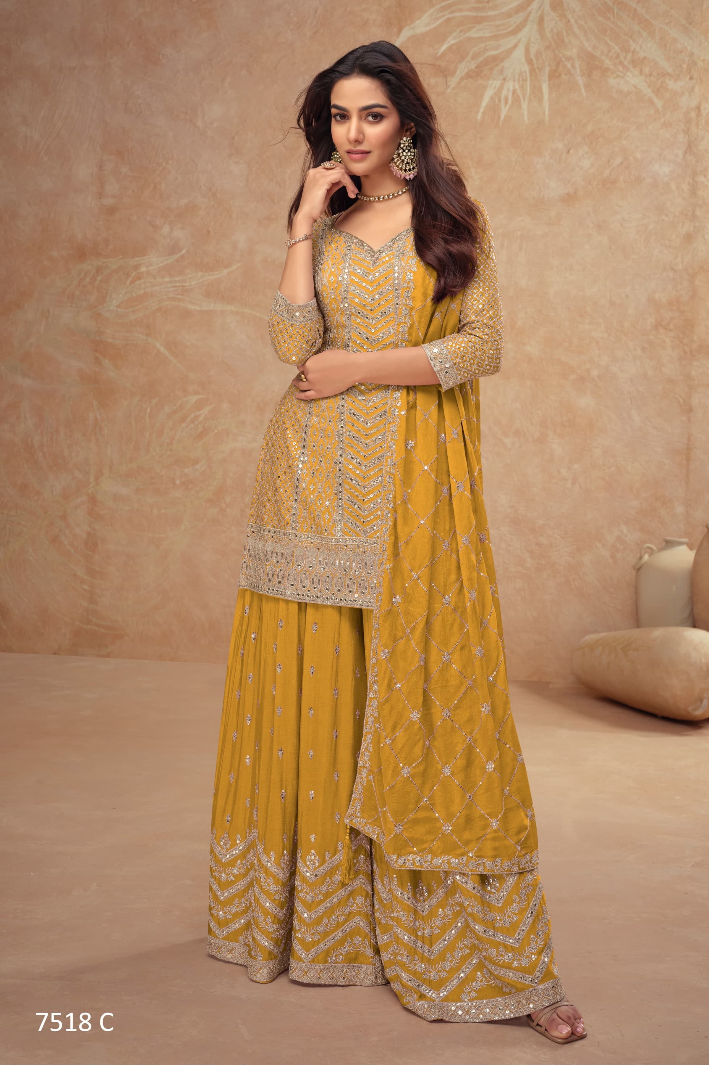 Heavy Chinon With Sequence Embroidery Stich Work SHARARA EASR00024