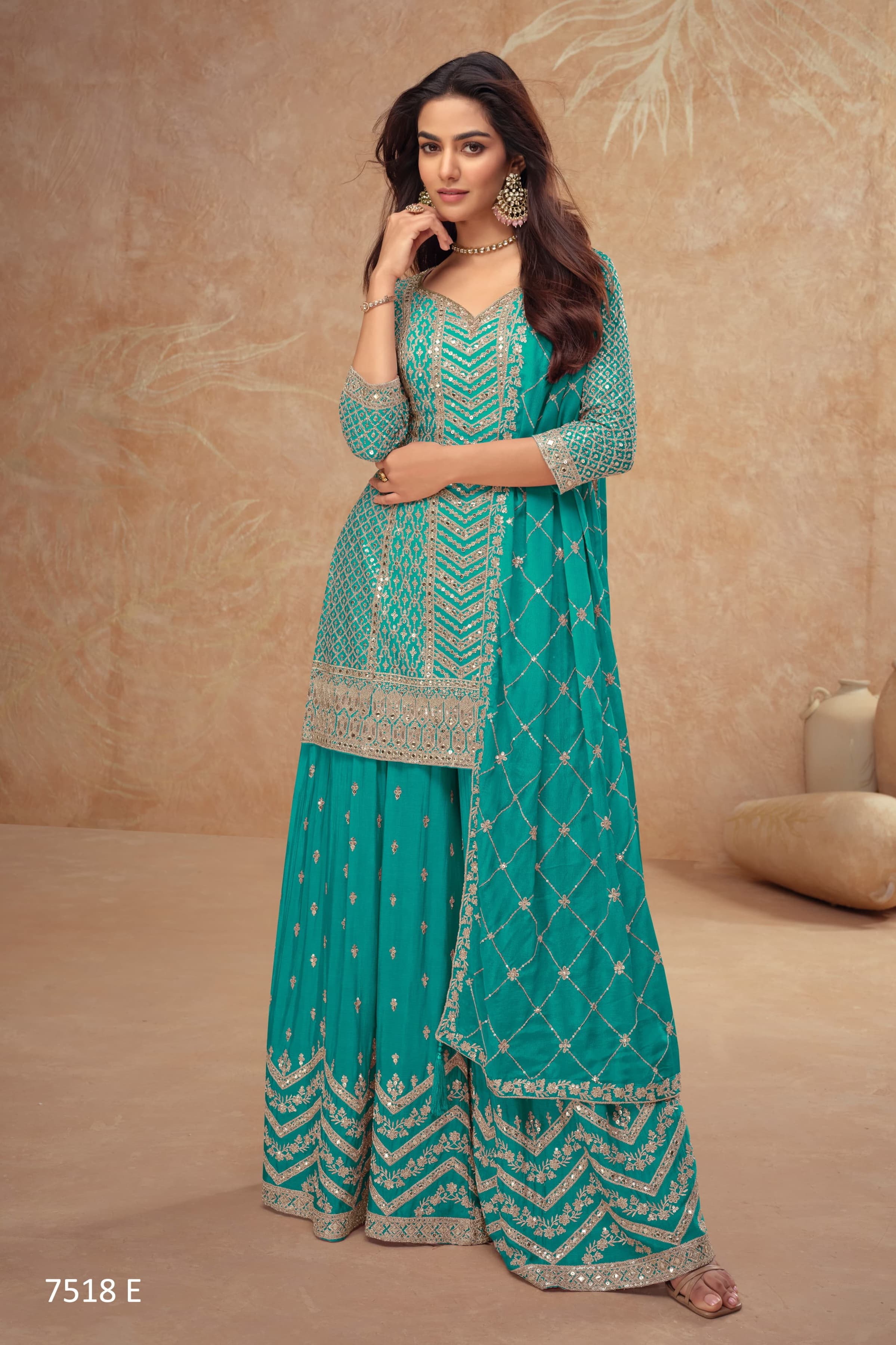 Heavy Chinon With Sequence Embroidery Stich Work SHARARA EASR00024
