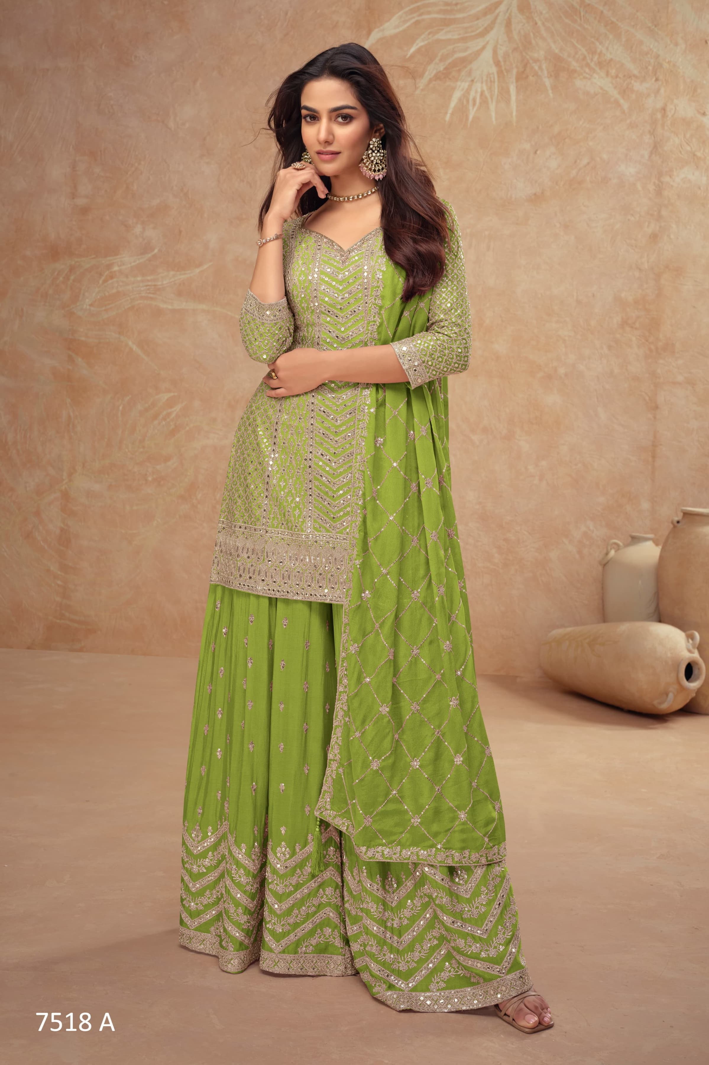Heavy Chinon With Sequence Embroidery Stich Work SHARARA EASR00024