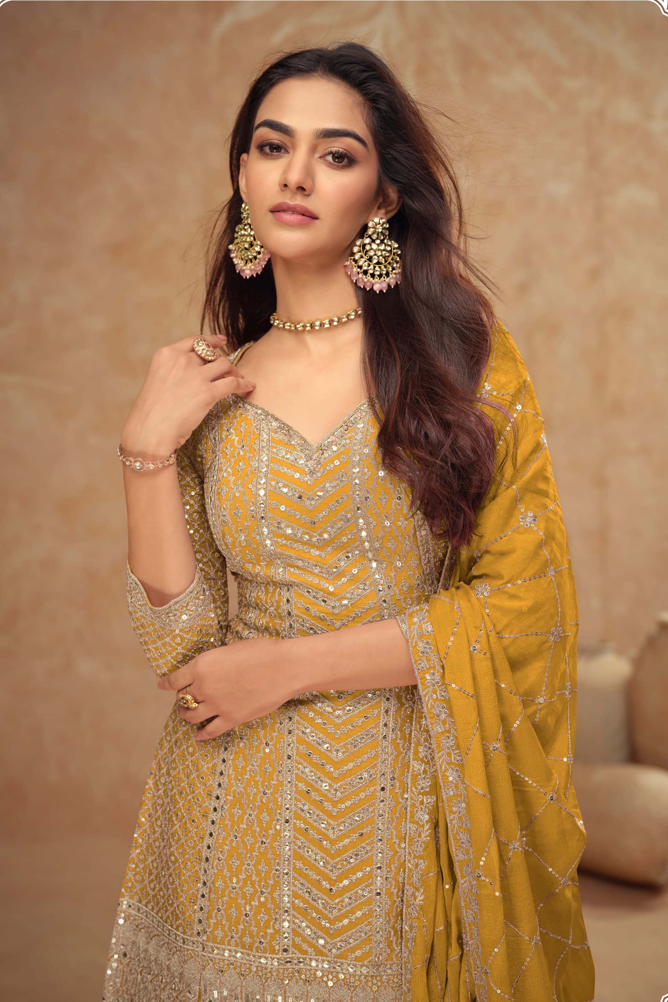 Heavy Chinon With Sequence Embroidery Stich Work SHARARA EASR00024