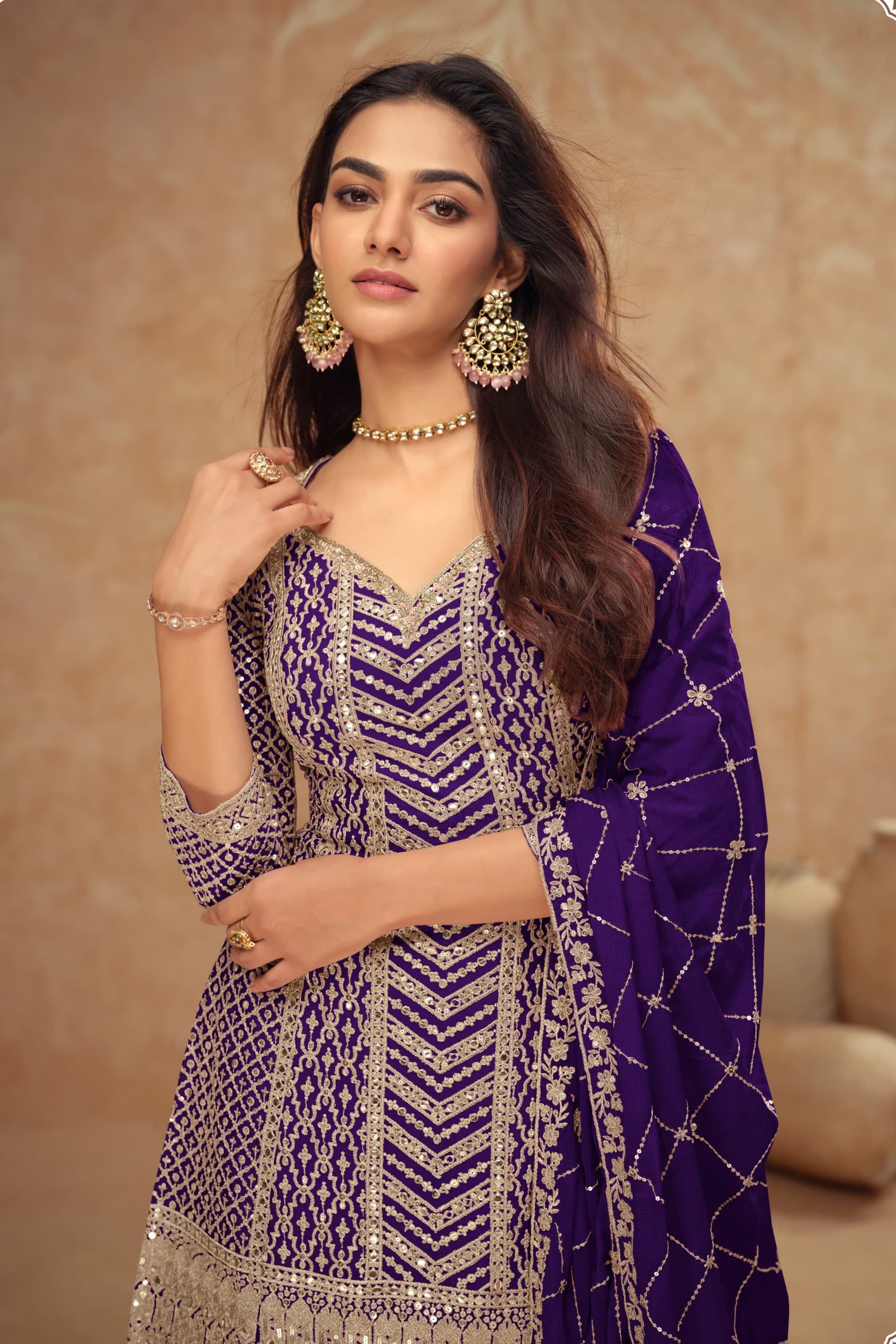 Heavy Chinon With Sequence Embroidery Stich Work SHARARA EASR00024
