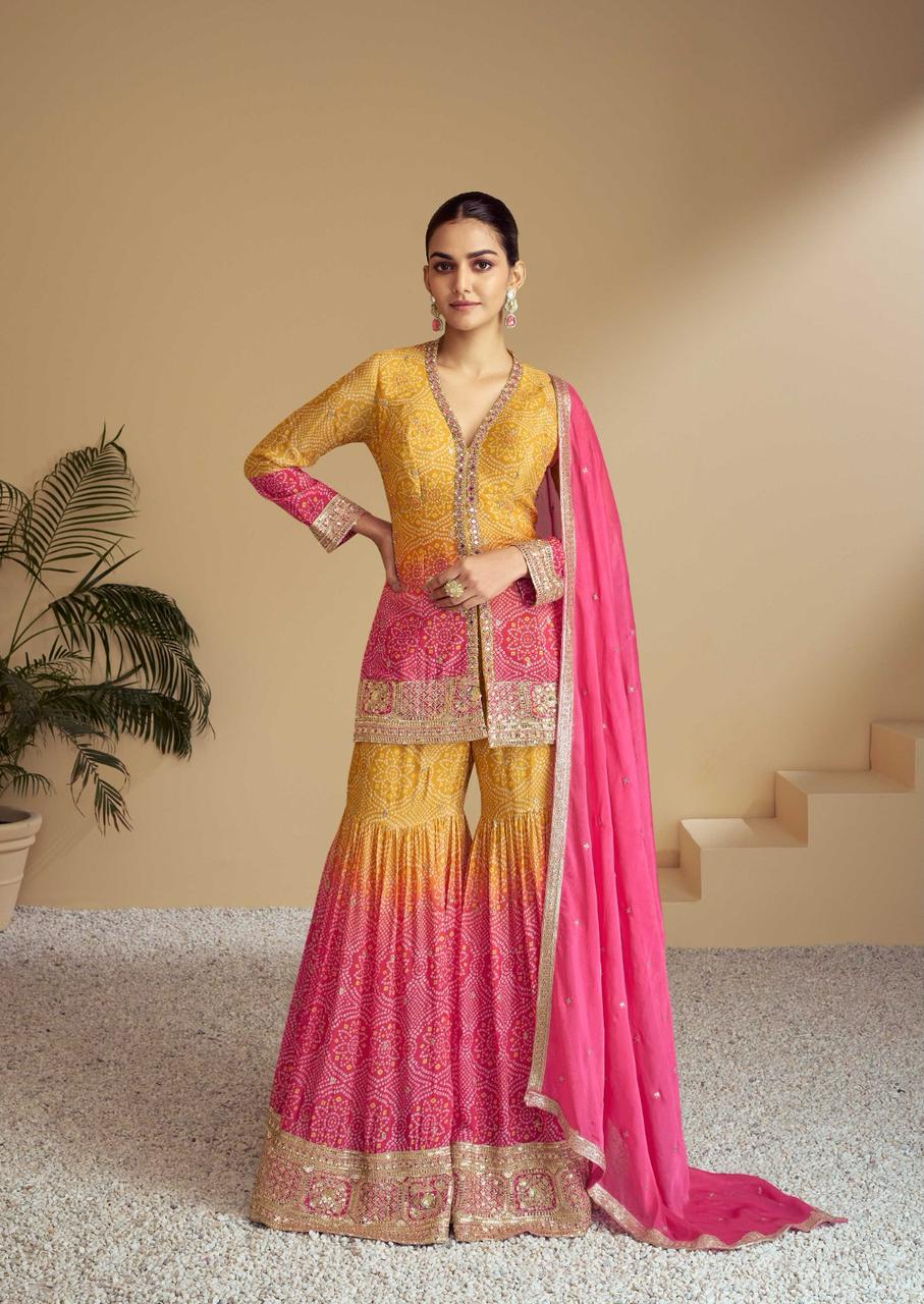Multi shaded Designer Sharara LXSR0007