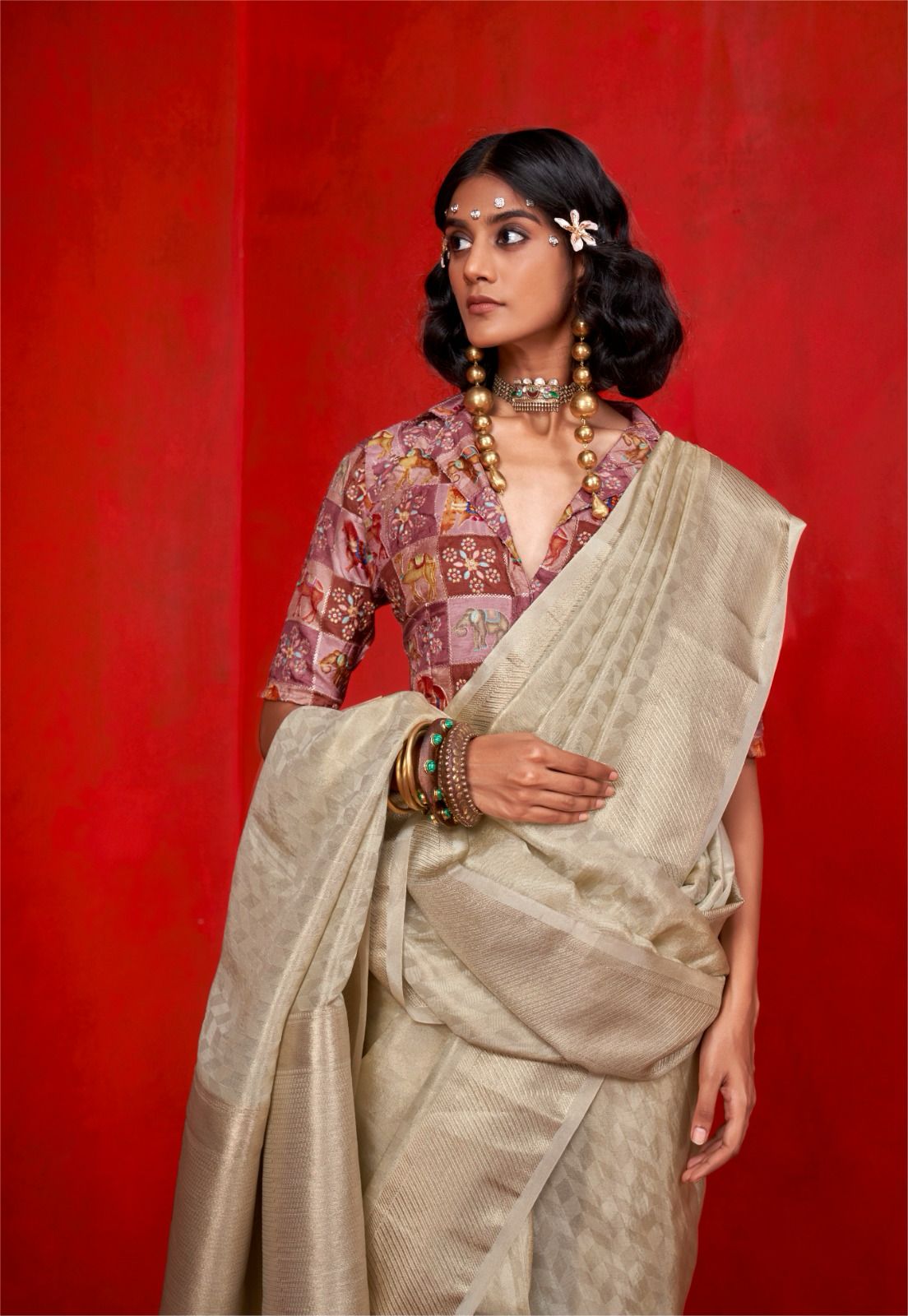 Golden Gossamer Silk Saree LXSE0008