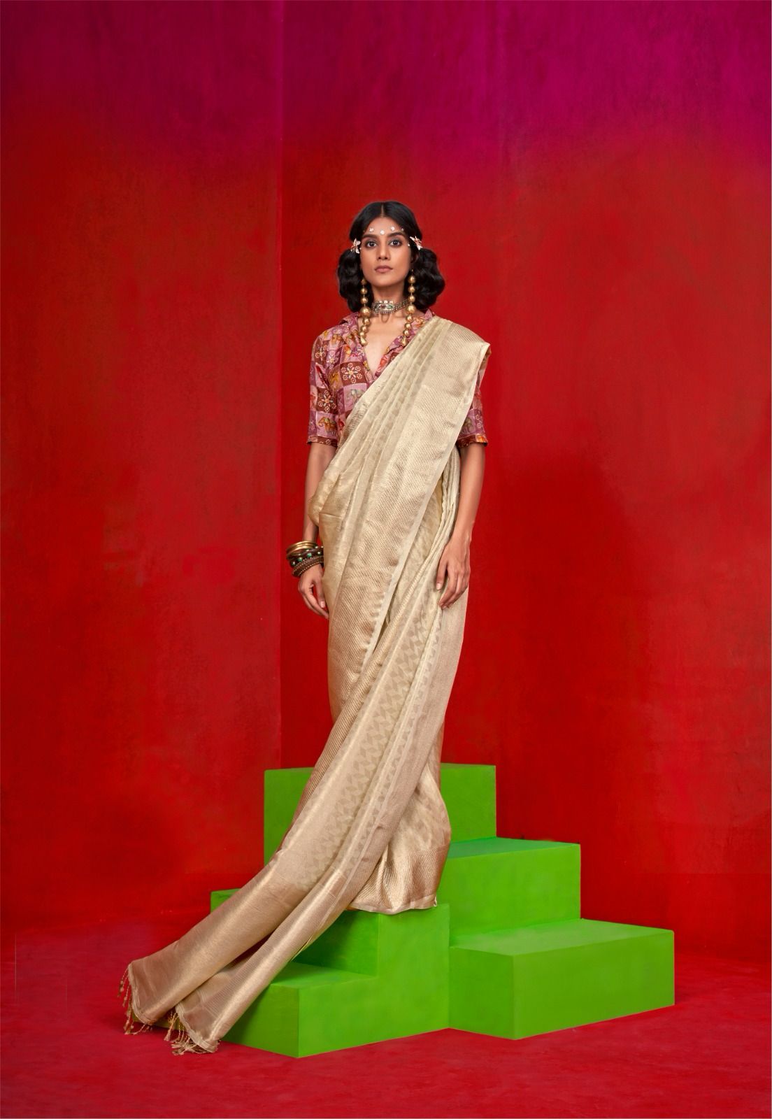 Golden Gossamer Silk Saree LXSE0008