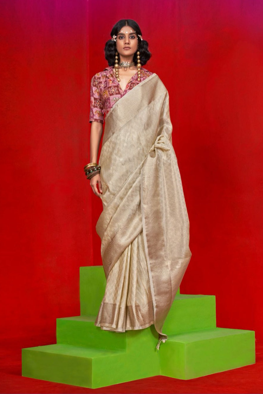 Golden Gossamer Silk Saree LXSE0008