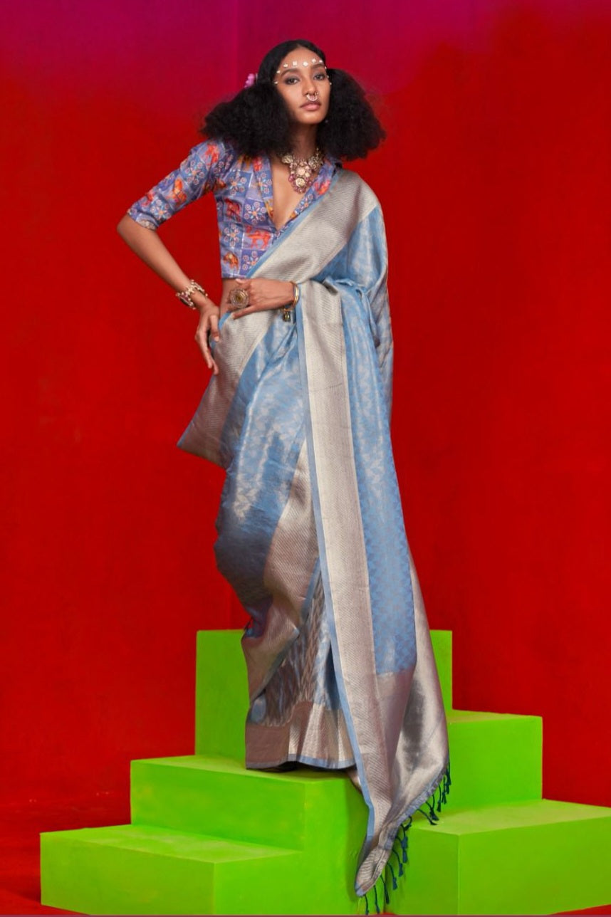 Golden Gossamer Silk Saree LXSE0008