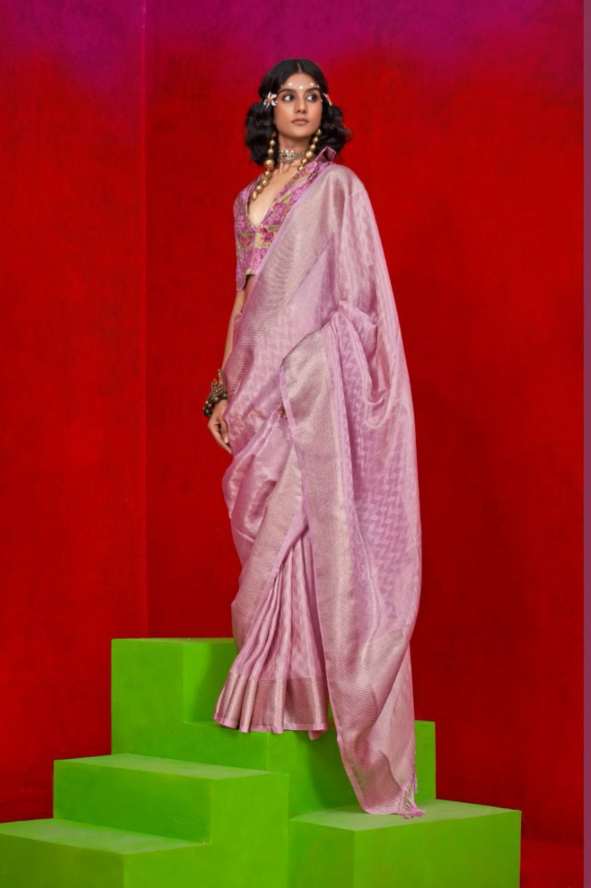Golden Gossamer Silk Saree LXSE0008