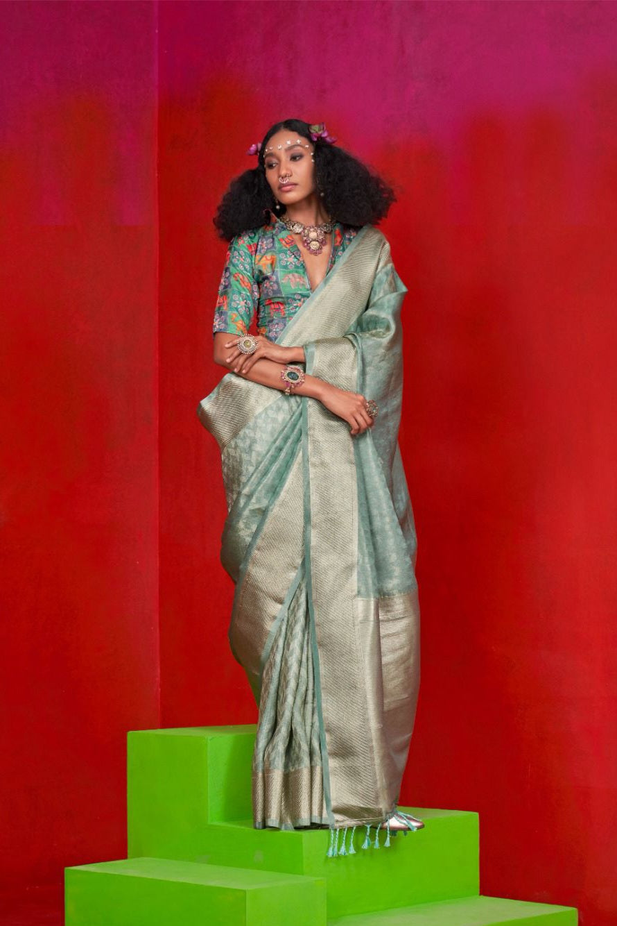 Golden Gossamer Silk Saree LXSE0008
