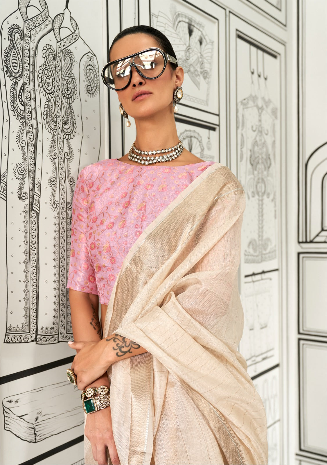 Zariah Moss Chiffon Handloom Saree EASE0015