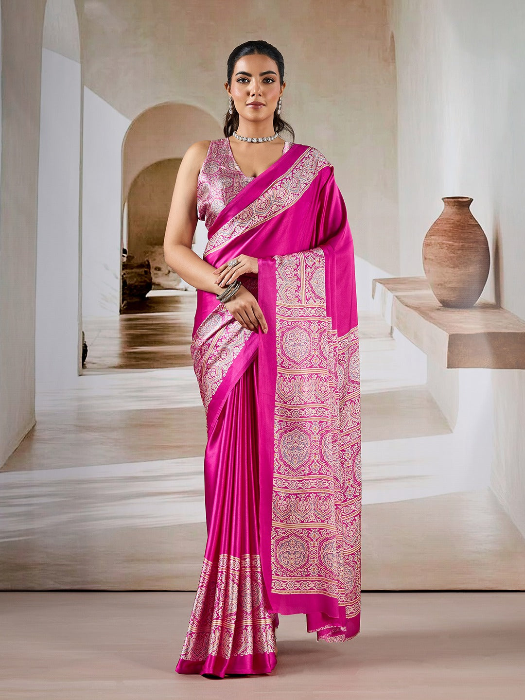 Noorani Ajrakh Crepe Saree EASE0018