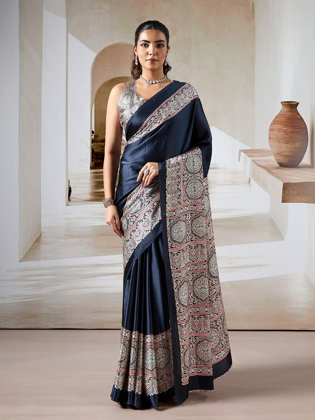 Noorani Ajrakh Crepe Saree EASE0018