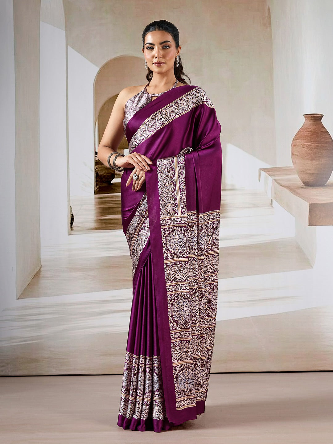 Noorani Ajrakh Crepe Saree EASE0018