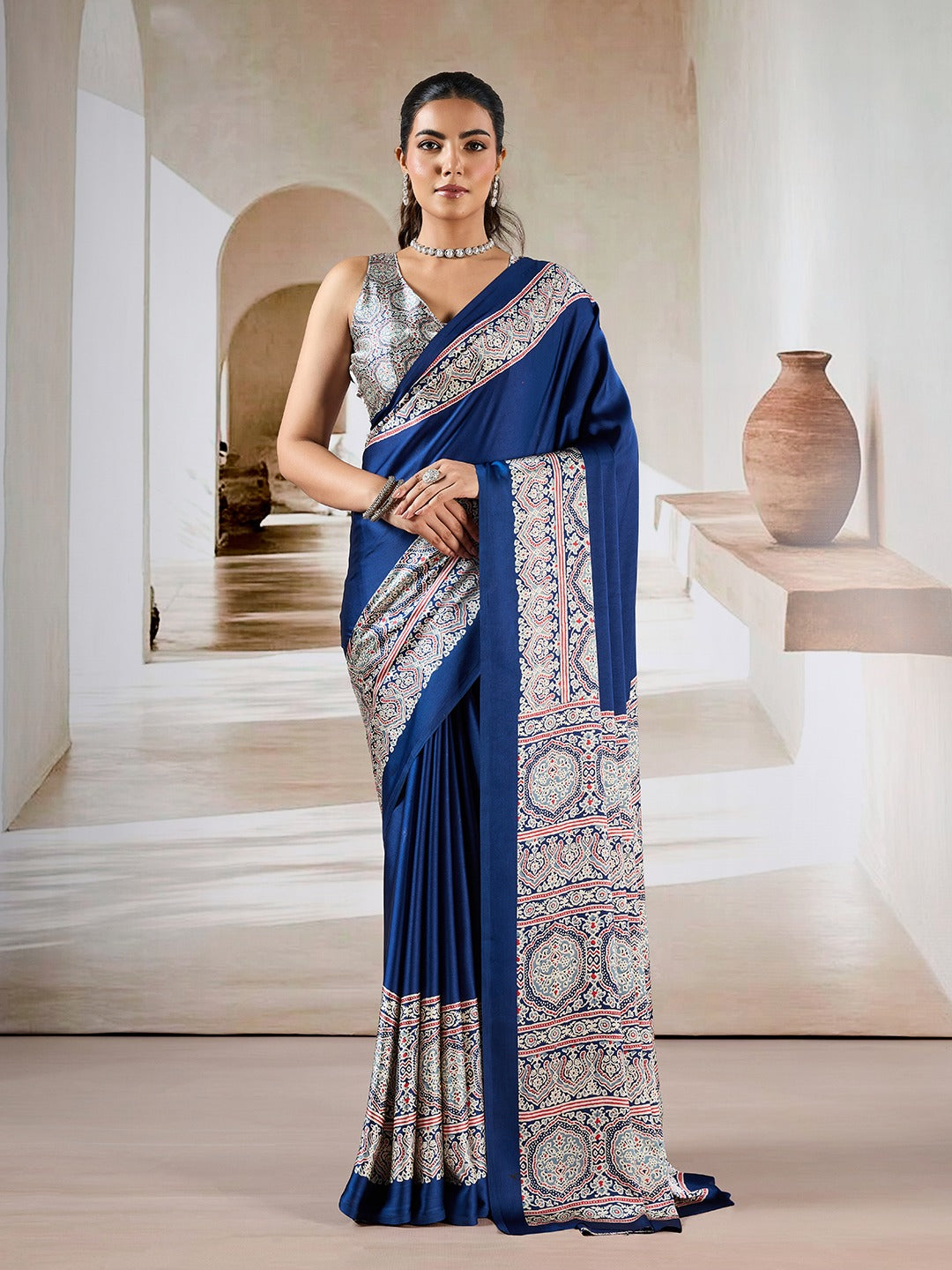 Noorani Ajrakh Crepe Saree EASE0018