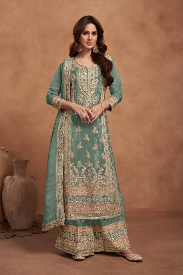 Codding & Sequin Work Vichitra Silk Suit EAST0004